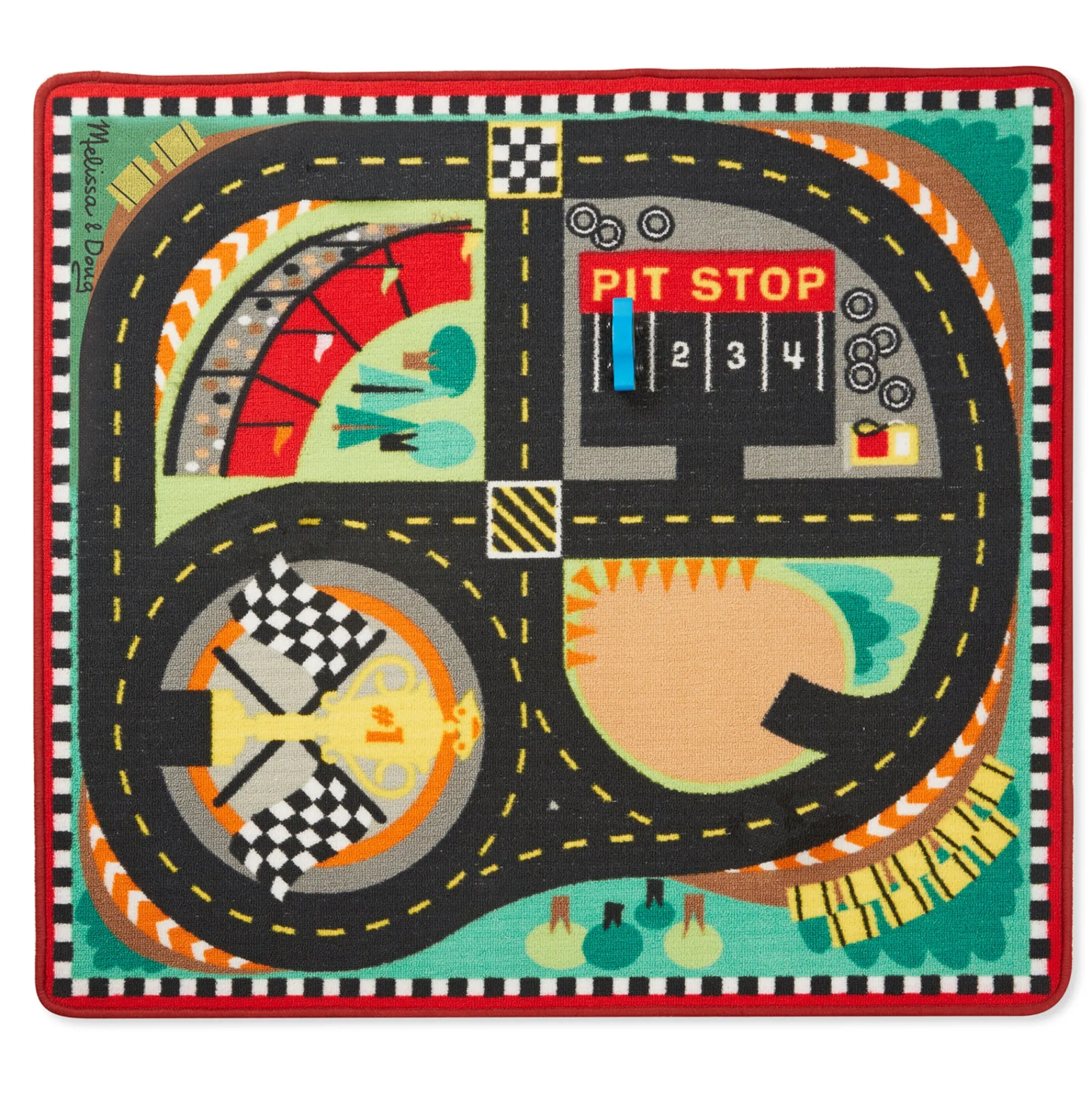 Educators Resource Melissa & Doug Speedway Race Track Rug with 4 Wooden Cars Set* Playsets & Vehicles