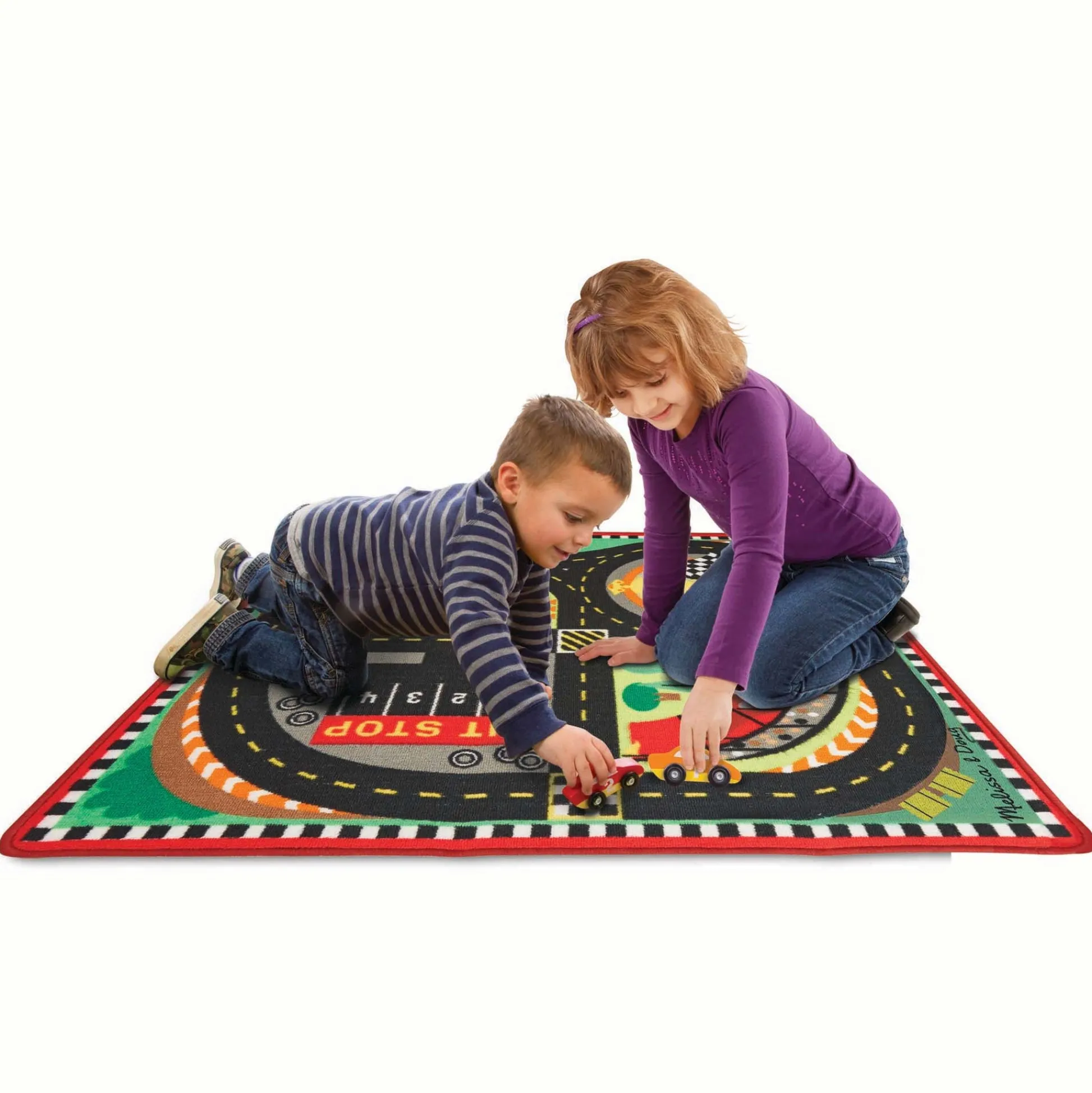 Educators Resource Melissa & Doug Speedway Race Track Rug with 4 Wooden Cars Set* Playsets & Vehicles