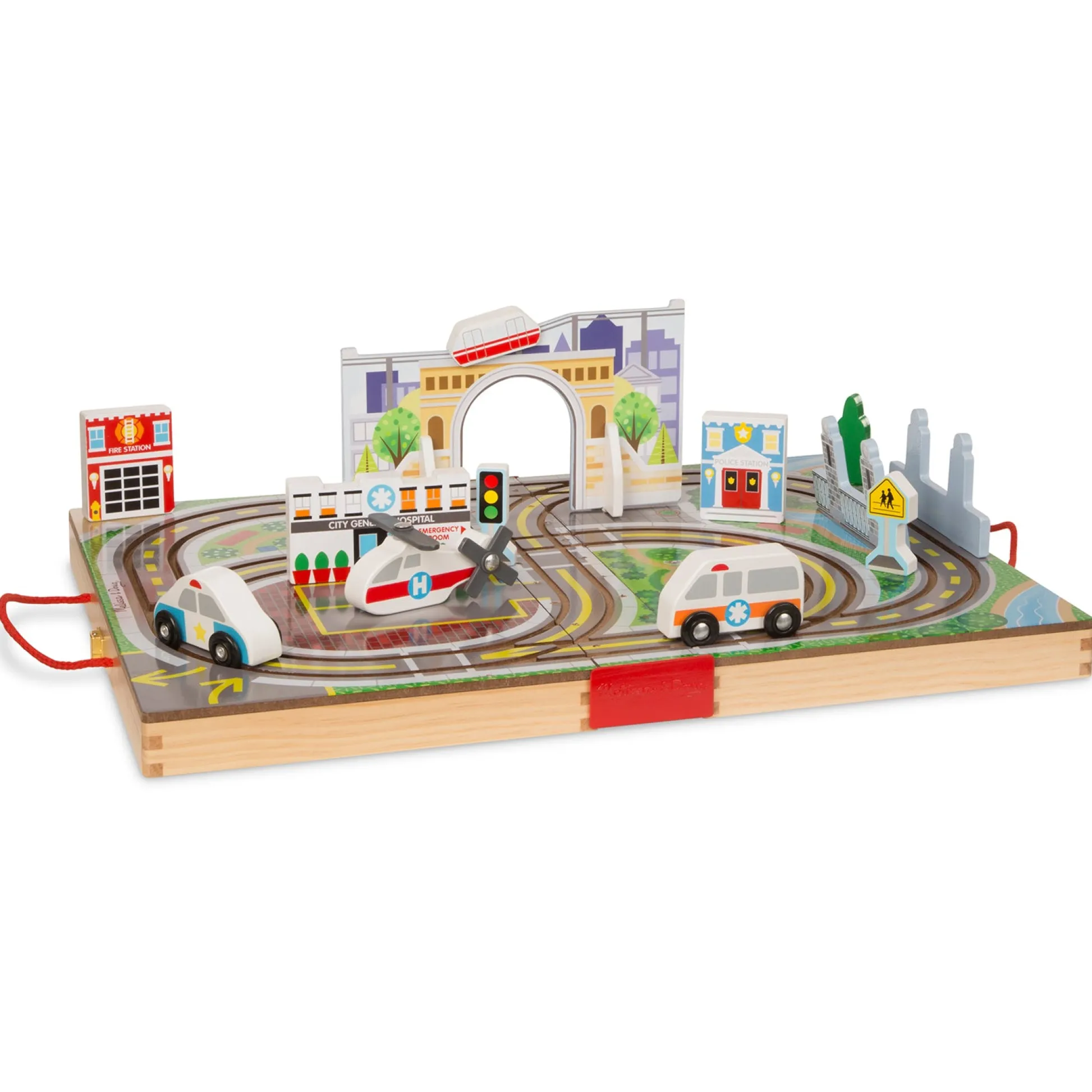 Educators Resource Melissa & Doug Take Along Town Play Set with Wooden Storage Case* Preschool Vehicles|Preschool Education Toys & Activities