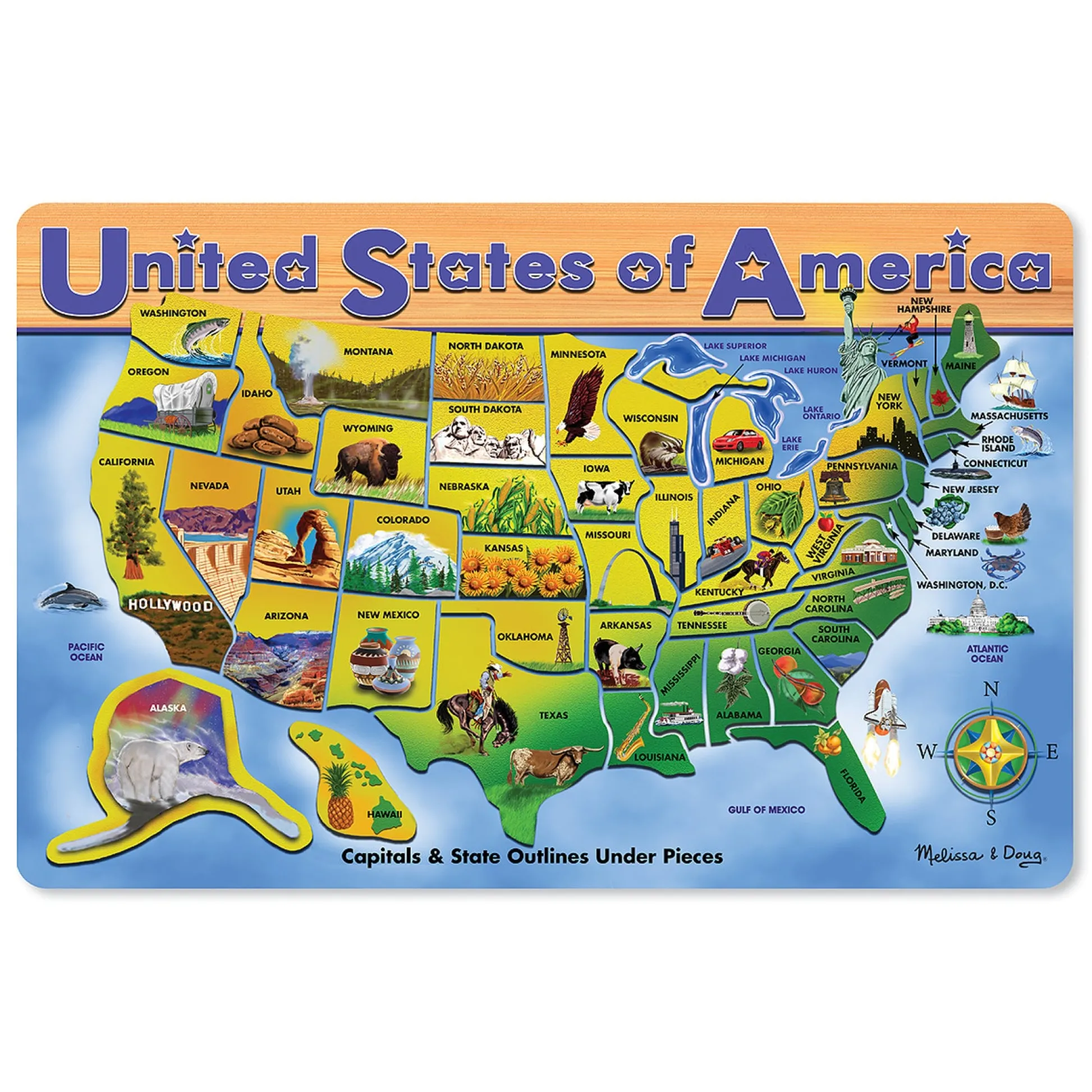 Educators Resource Melissa & Doug U.S.A. Map Wooden Puzzle - 45 Pieces - Interactive Geography Learning* Puzzles