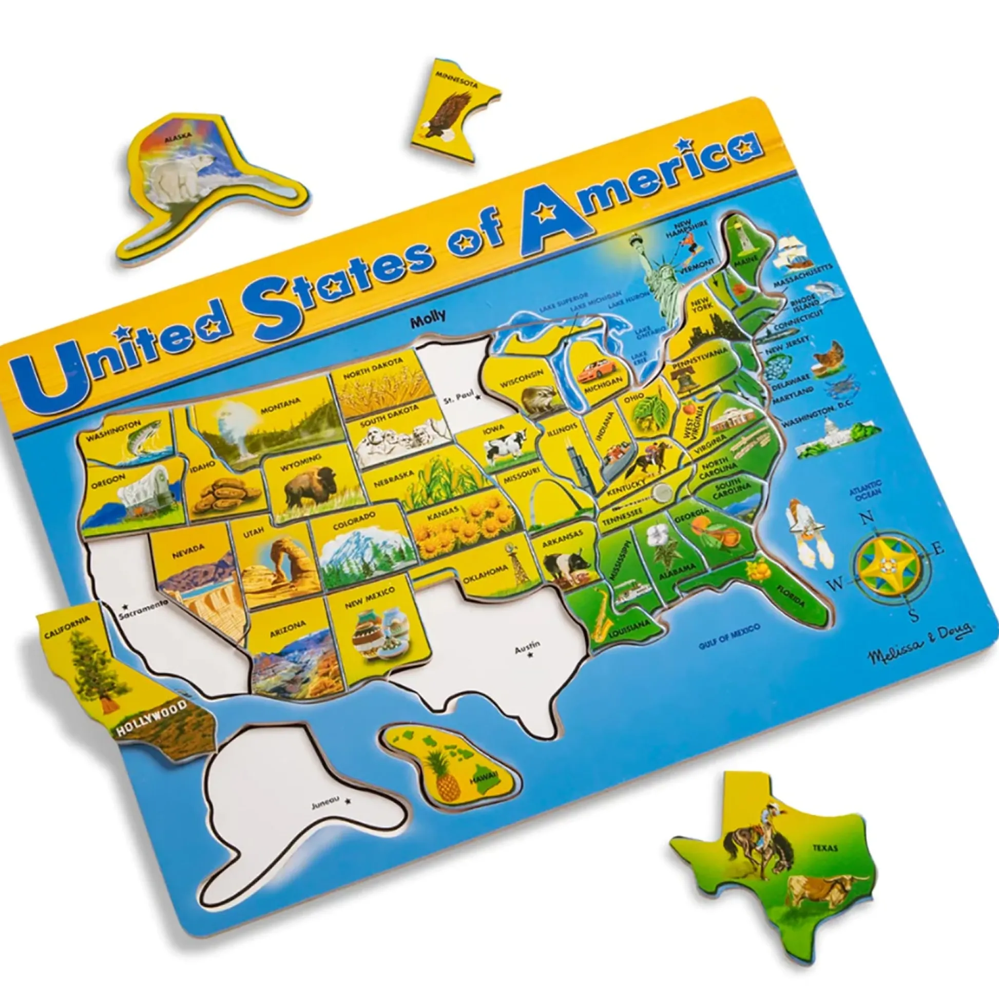 Educators Resource Melissa & Doug U.S.A. Map Wooden Puzzle - 45 Pieces - Interactive Geography Learning* Puzzles