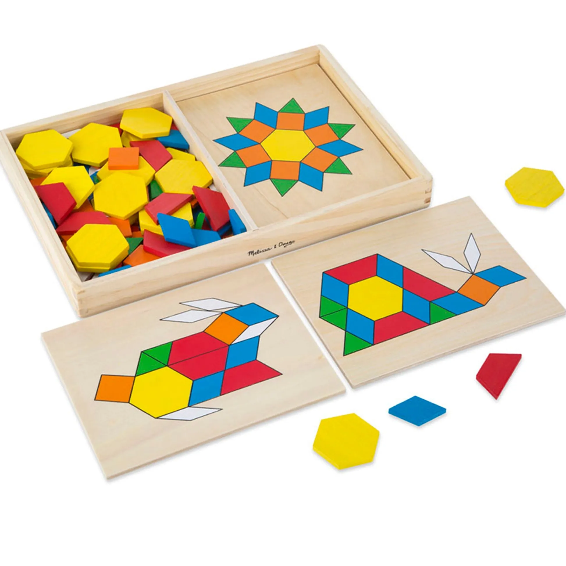 Educators Resource Melissa & Doug Wooden Pattern Blocks & Boards - Creative Colorful Educational Toy* Wood & Jumbo Blocks