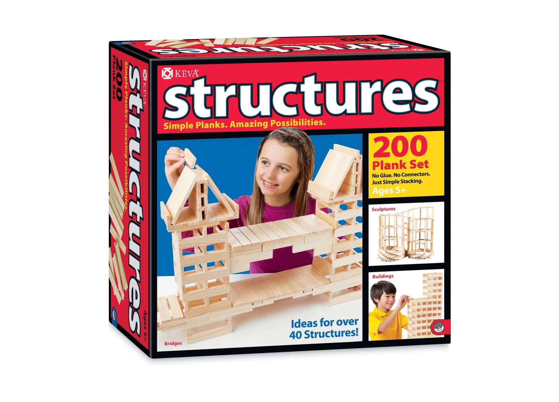 AreYouGame MindWare KEVA Structures 200 Pine Plank Set - STEM Building Toy* Wood & Jumbo Blocks