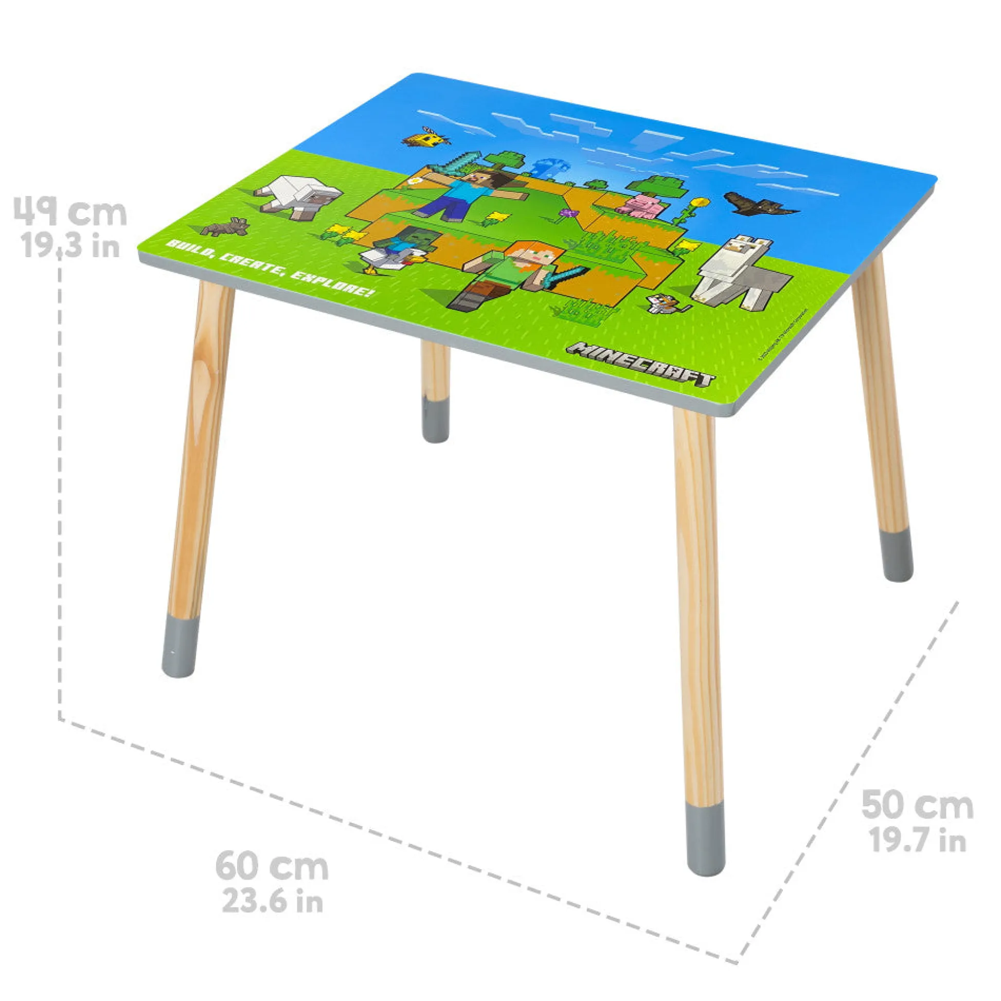 Flat River Group Minecraft Adventure Kids Wooden Table & 2 Chairs Set - Green & Blue* Tables, Storage & Accessories