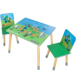 Flat River Group Minecraft Adventure Kids Wooden Table & 2 Chairs Set - Green & Blue* Tables, Storage & Accessories