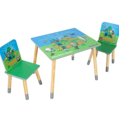 Flat River Group Minecraft Adventure Kids Wooden Table & 2 Chairs Set - Green & Blue* Tables, Storage & Accessories