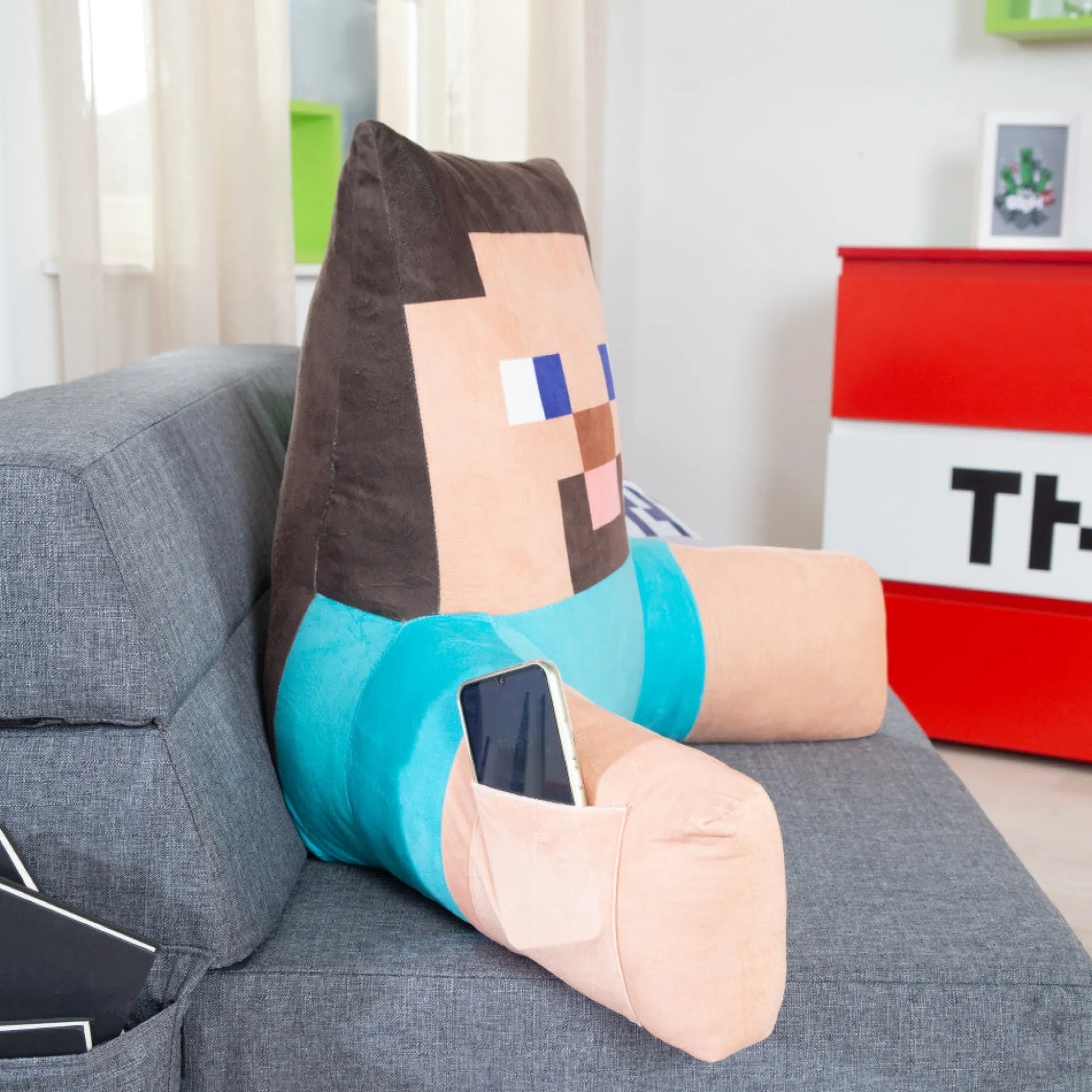 Flat River Group Minecraft Steve Relax Pillow - Character Lounge Cushion with Armrests* Stuffed Animals|Stuffed Animals & Plush Toys