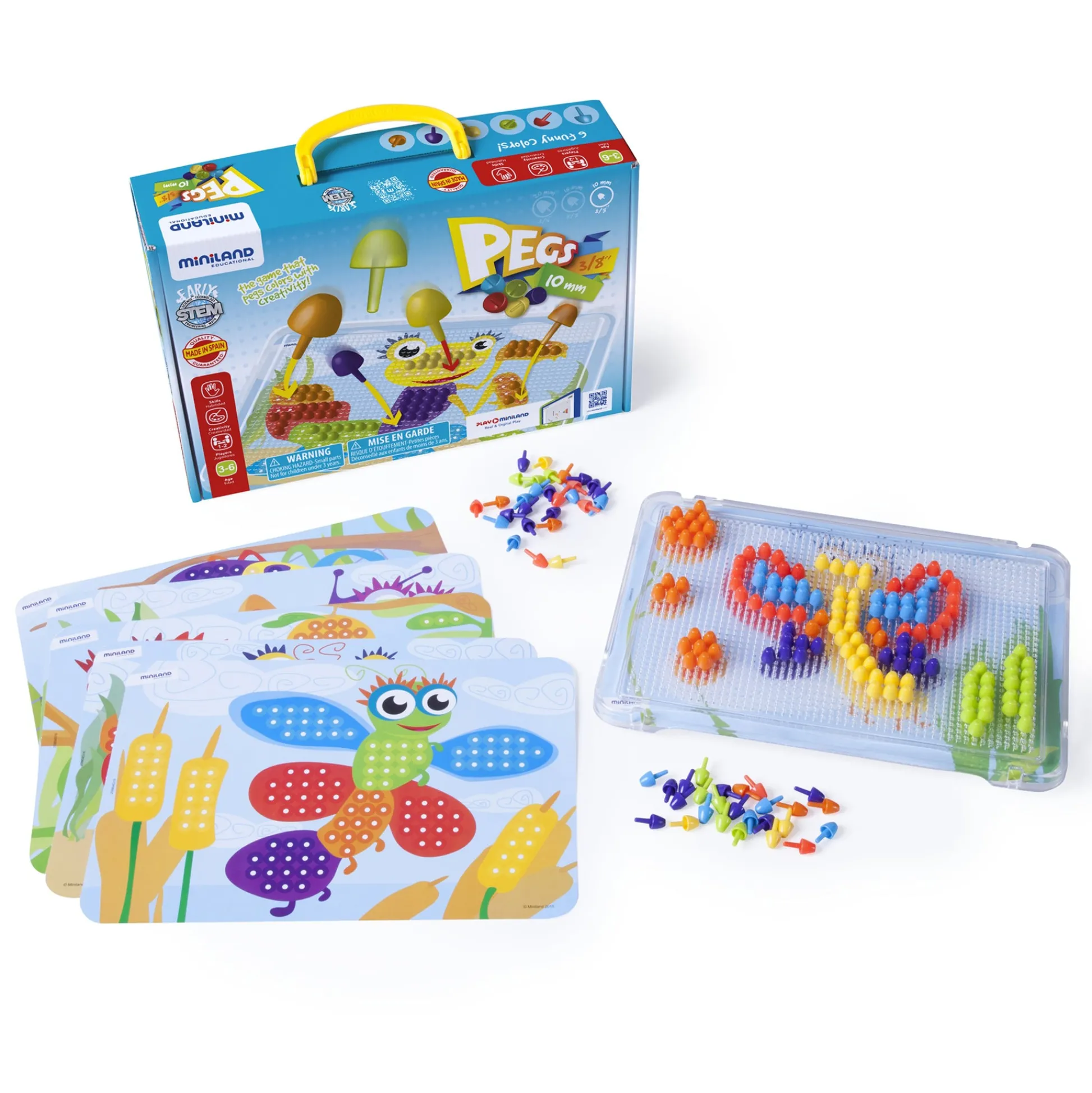 Educators Resource Miniland Educational Pegs Set - 3/8" Pegs with 6 Pattern Cards and 180 Pegs* Preschool Education Toys & Activities