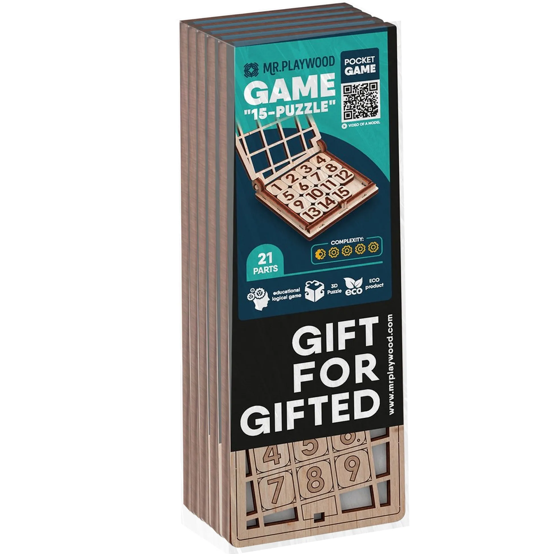 Educators Resource Mr.PLAYWOOD Fifteen Game 5-Pack Wooden STEM 3D Puzzles - 15 pc* Puzzles