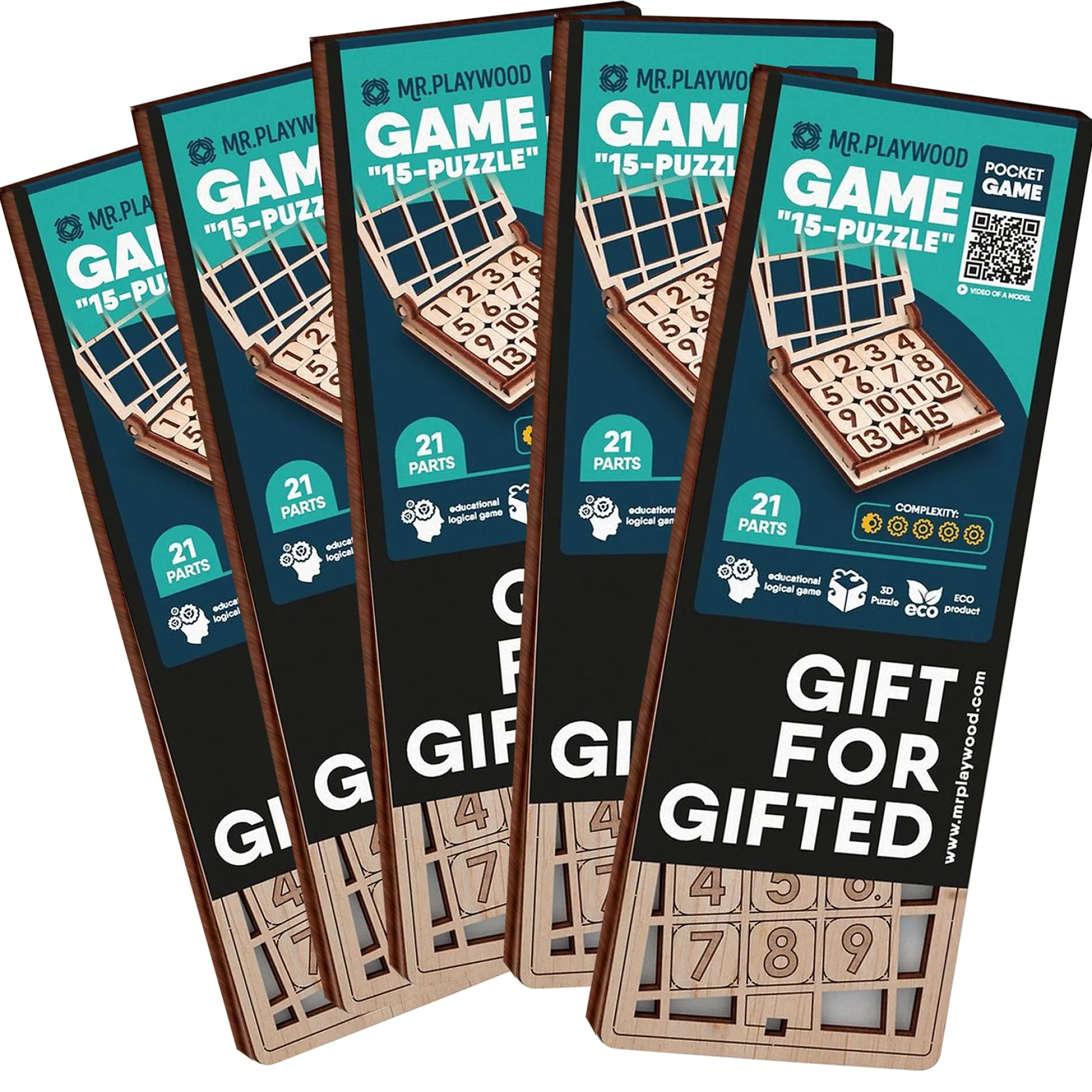 Educators Resource Mr.PLAYWOOD Fifteen Game 5-Pack Wooden STEM 3D Puzzles - 15 pc* Puzzles