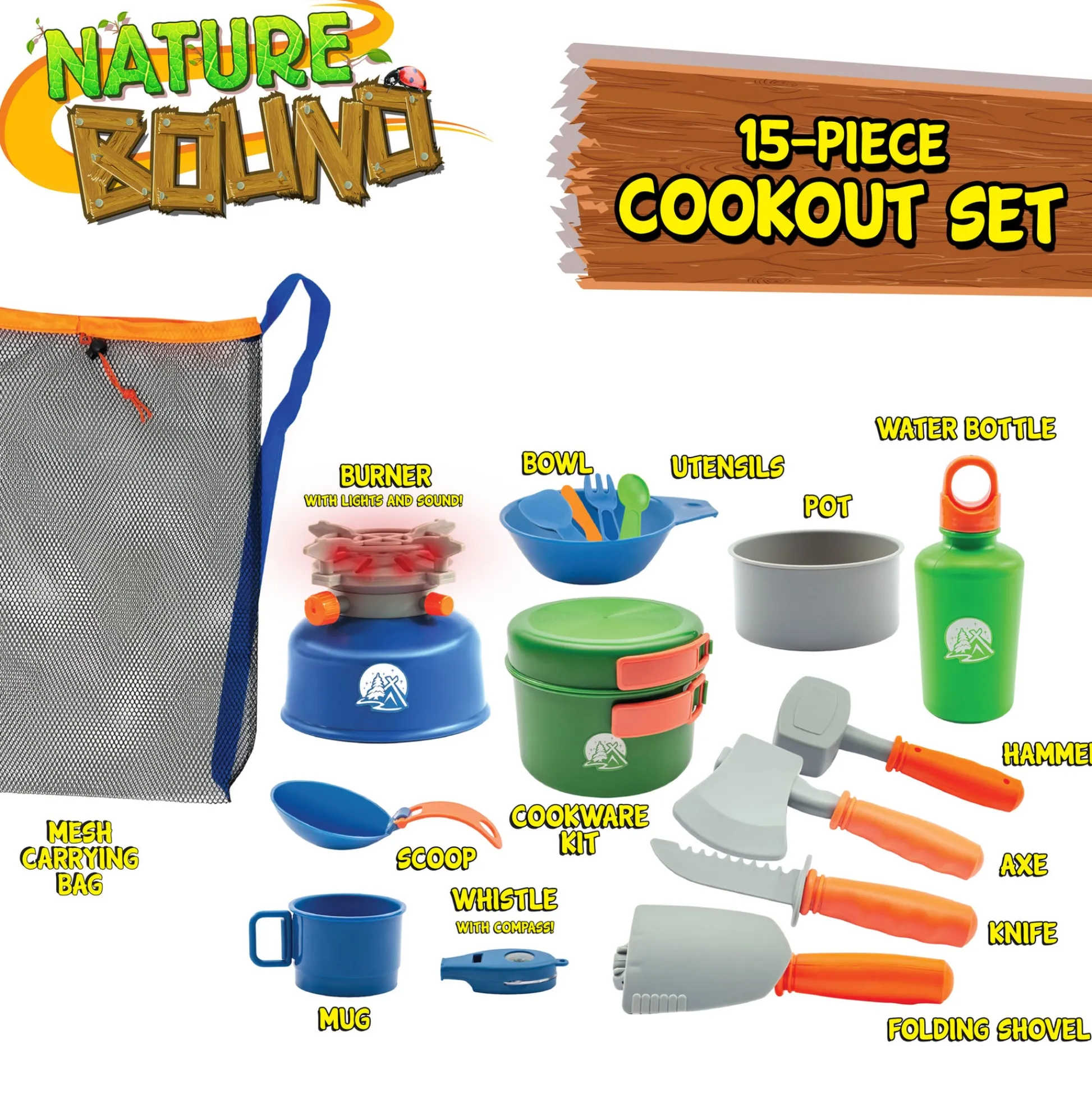 Flat River Group Nature Bound Camp Cookout Set with Light & Sound Burner for Kids, 15pc Set* Kitchens & Play Food|Dress Up