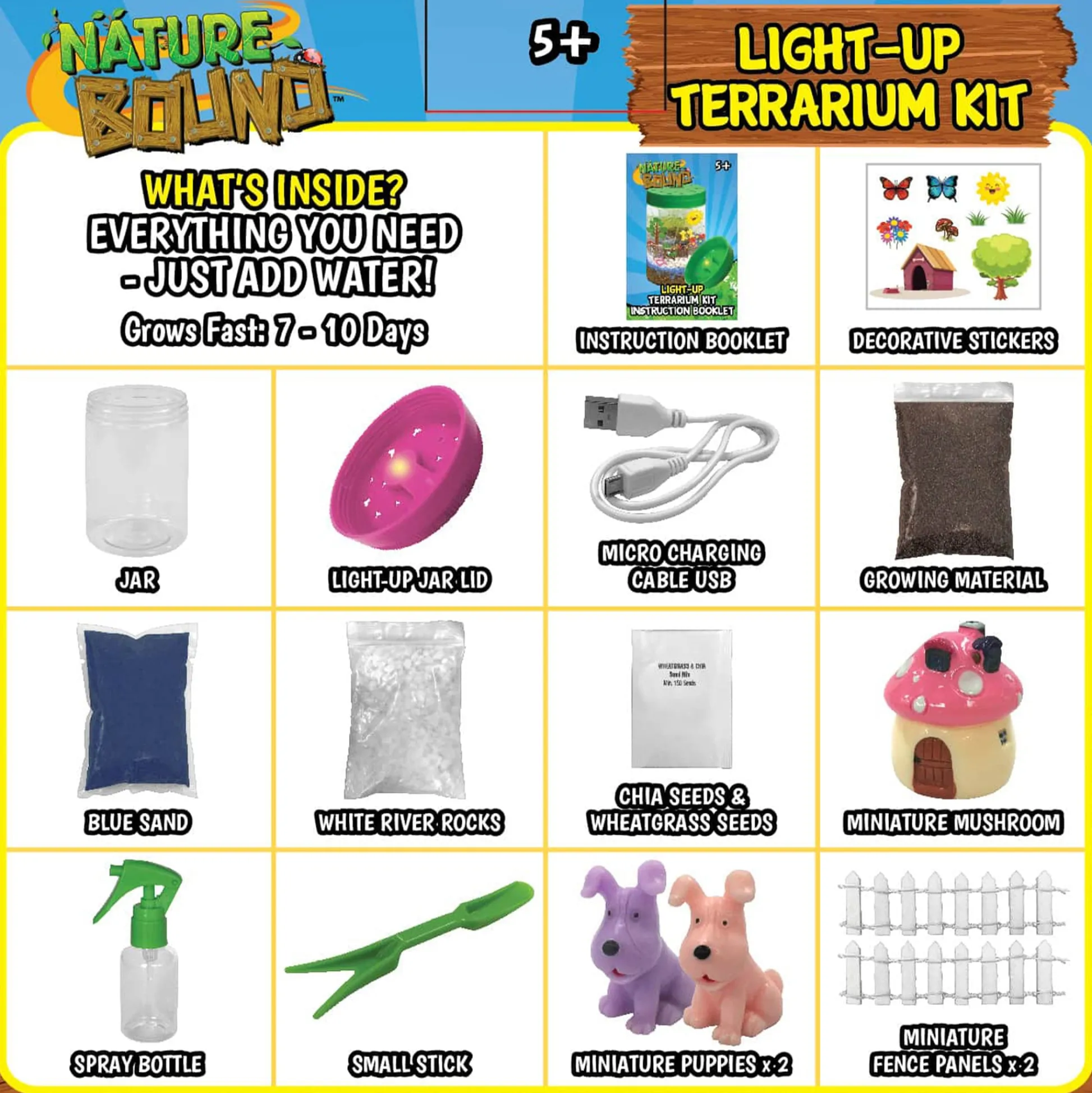 Flat River Group Nature Bound Light-Up Terrarium Kit – Pink Mini Garden Jar with LED for Kids 5+* Science Toys