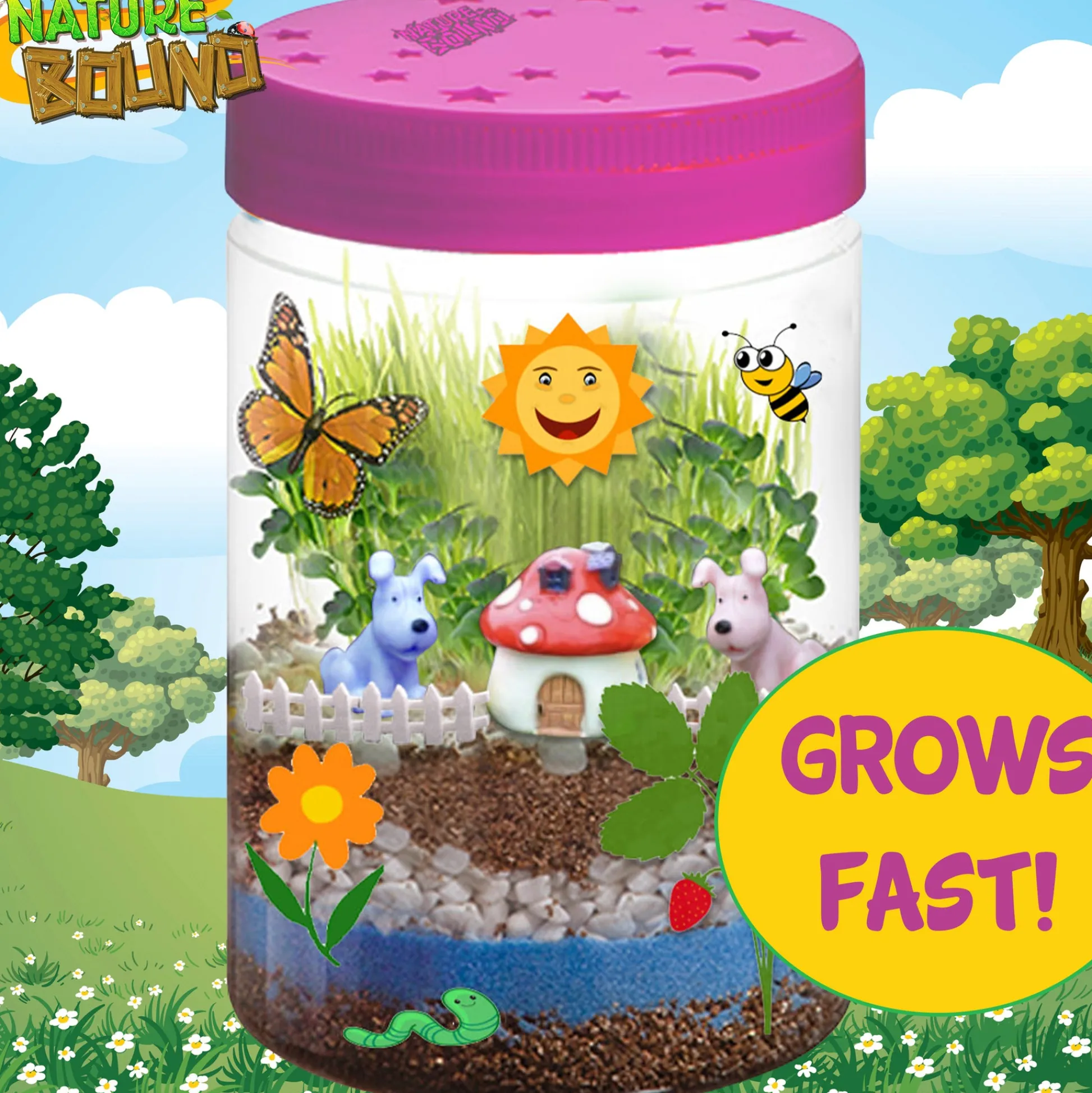 Flat River Group Nature Bound Light-Up Terrarium Kit – Pink Mini Garden Jar with LED for Kids 5+* Science Toys