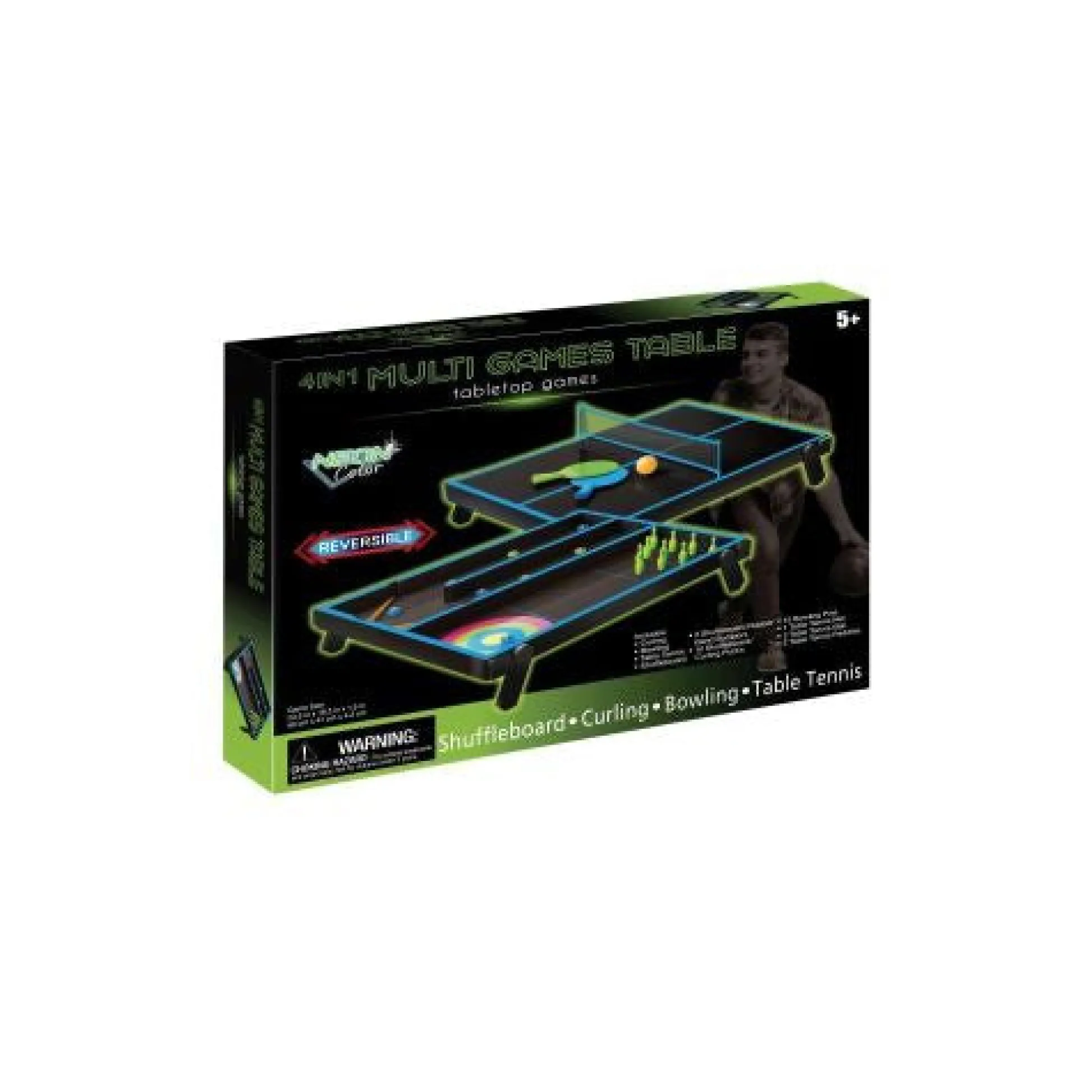Calendar Holdings, LLC Neon Blast 4-in-1 Tabletop Games Set - Shuffleboard, Curling, Bowling, Table Tennis* Family & Entertainments Games