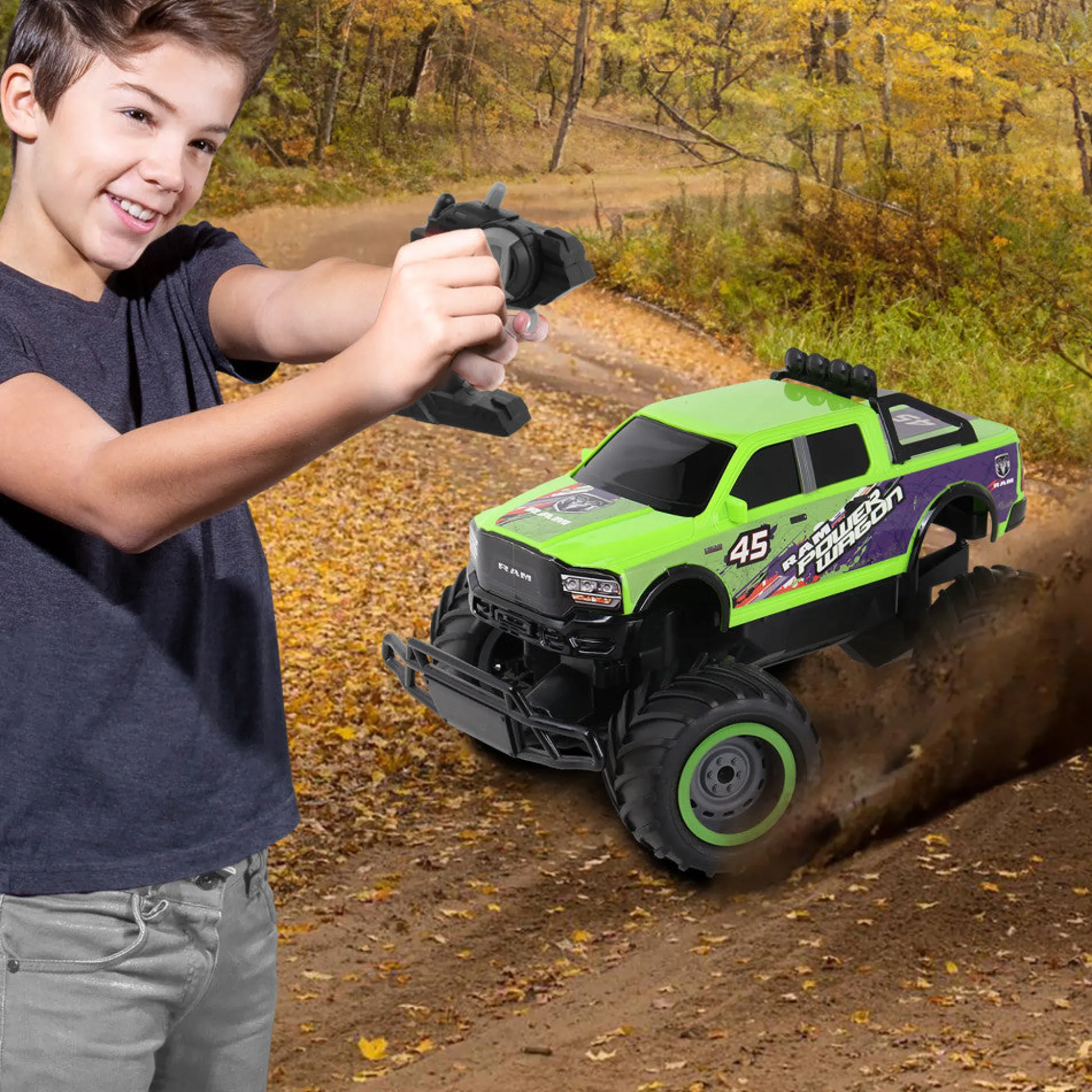 Flat River Group NKOK Mean Machines RC Ram 2500 Power Wagon - Green* Rc Cars & Flight