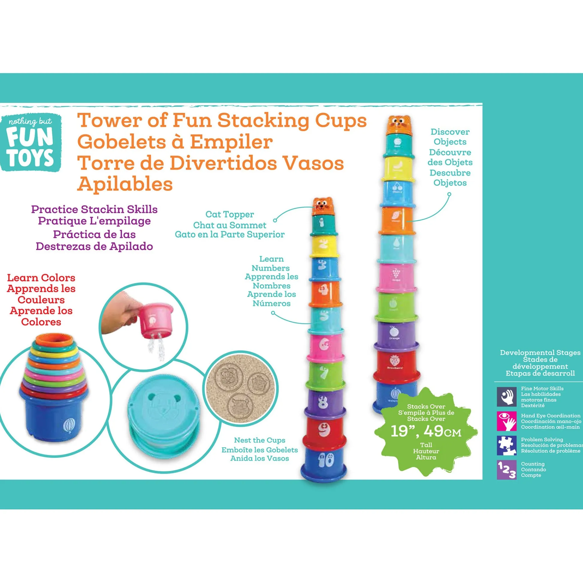 Flat River Group Nothing But Fun Toys Tower of Fun Stacking Cups - 10pc Rainbow Delight* Blocks, Sorting & Stacking Toys