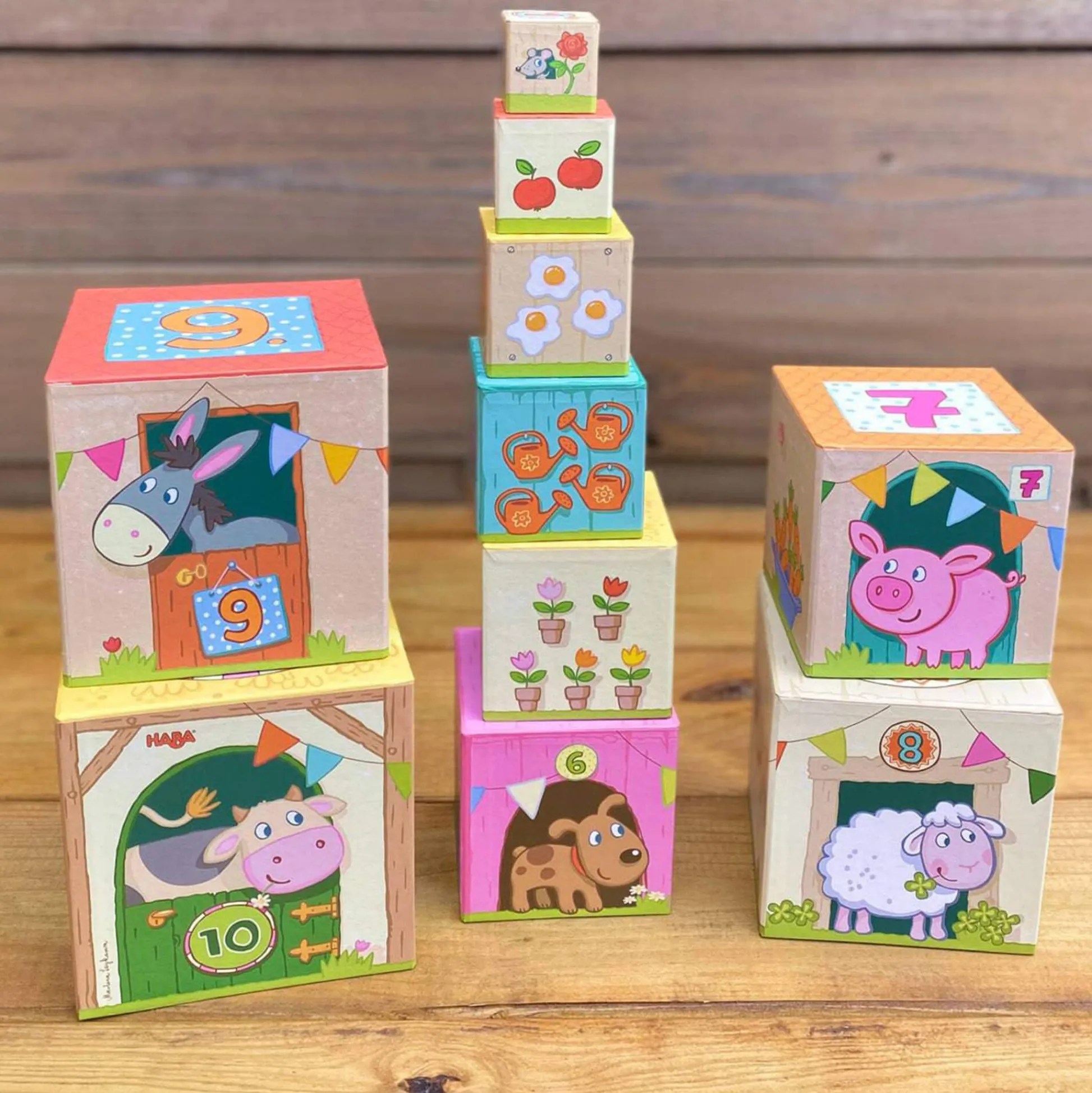 HABA USA On the Farm Cardboard Stacking & Nesting Cubes - Educational Toy for Toddlers* Blocks, Sorting & Stacking Toys