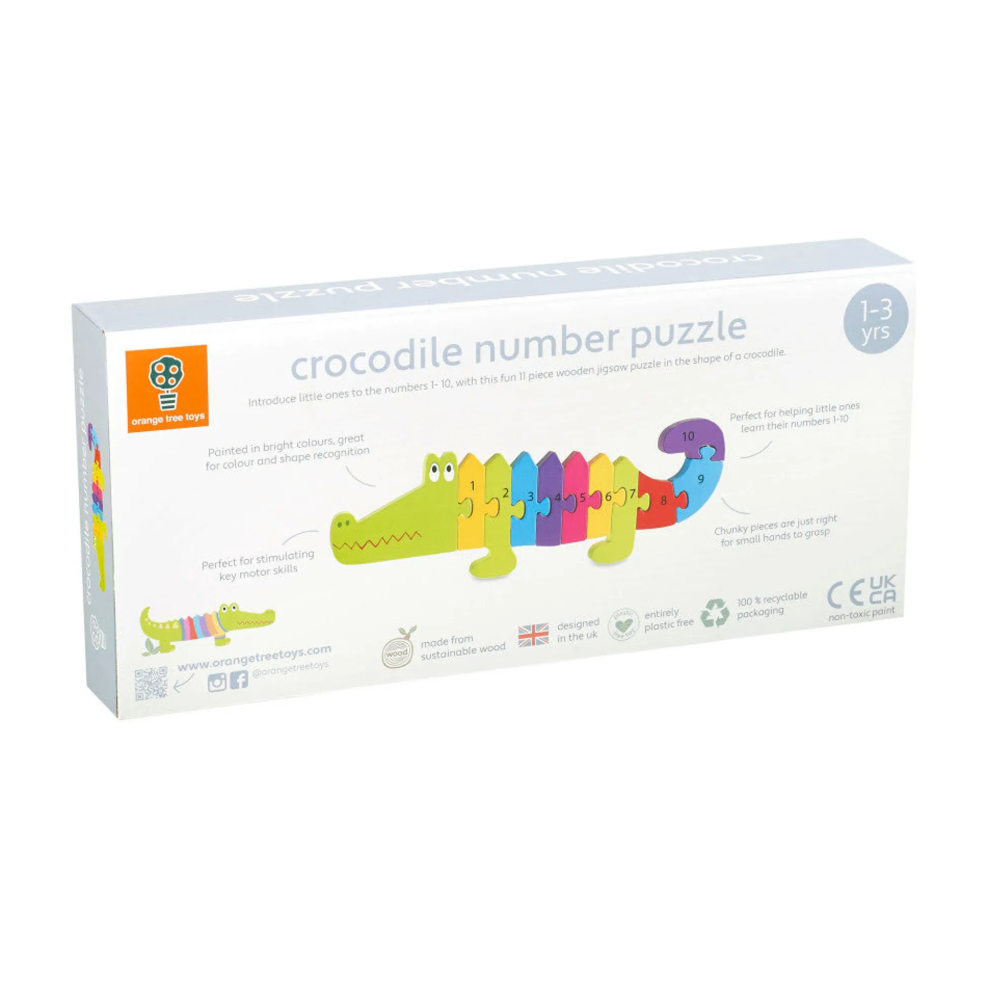 Flat River Group Orange Tree Toys Crocodile Number Wooden Puzzle - 11 pc* Puzzles|Preschool Education Toys & Activities