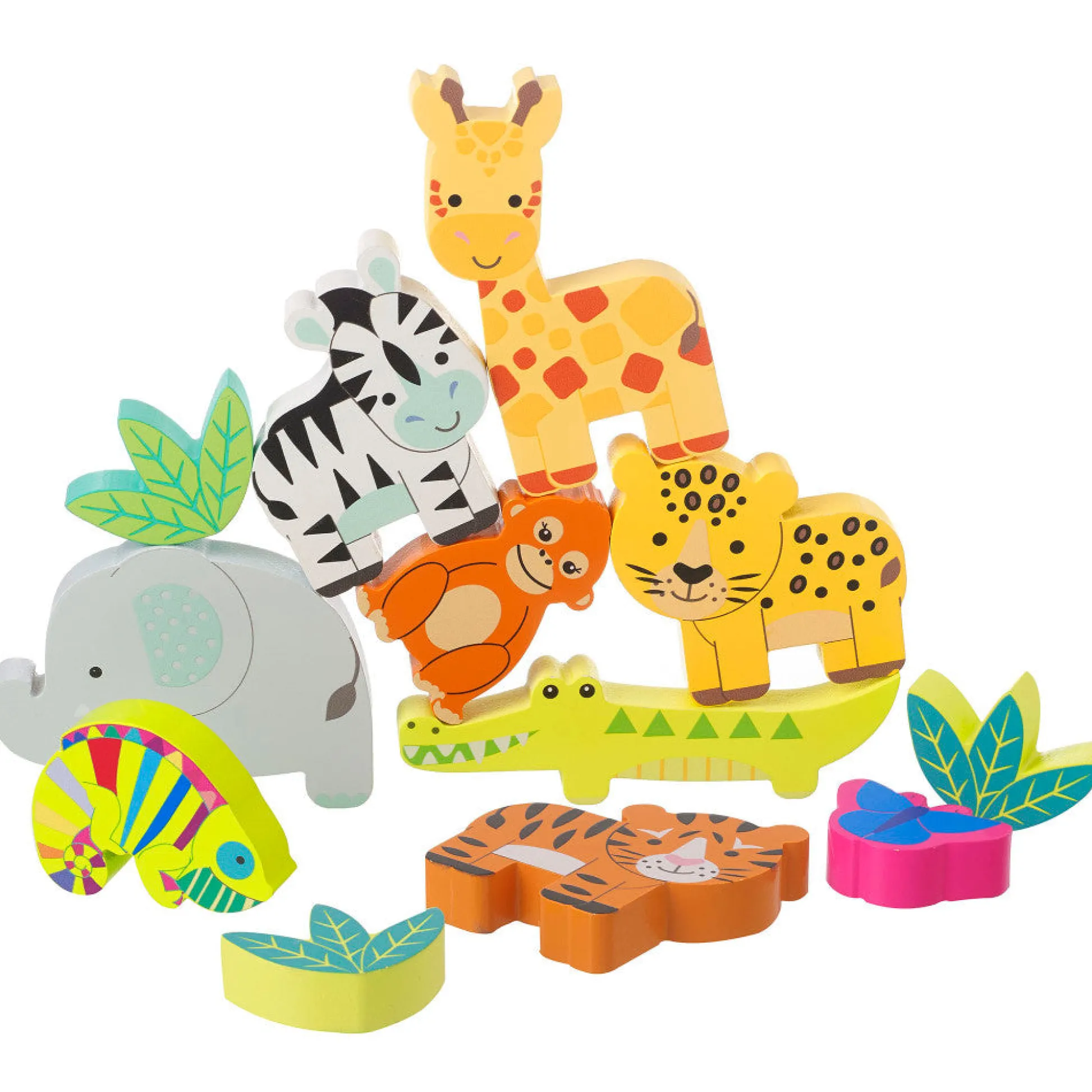 Flat River Group Orange Tree Toys Stacking Jungle Animals Set - Colorful Wooden Toys for Toddlers* Blocks, Sorting & Stacking Toys