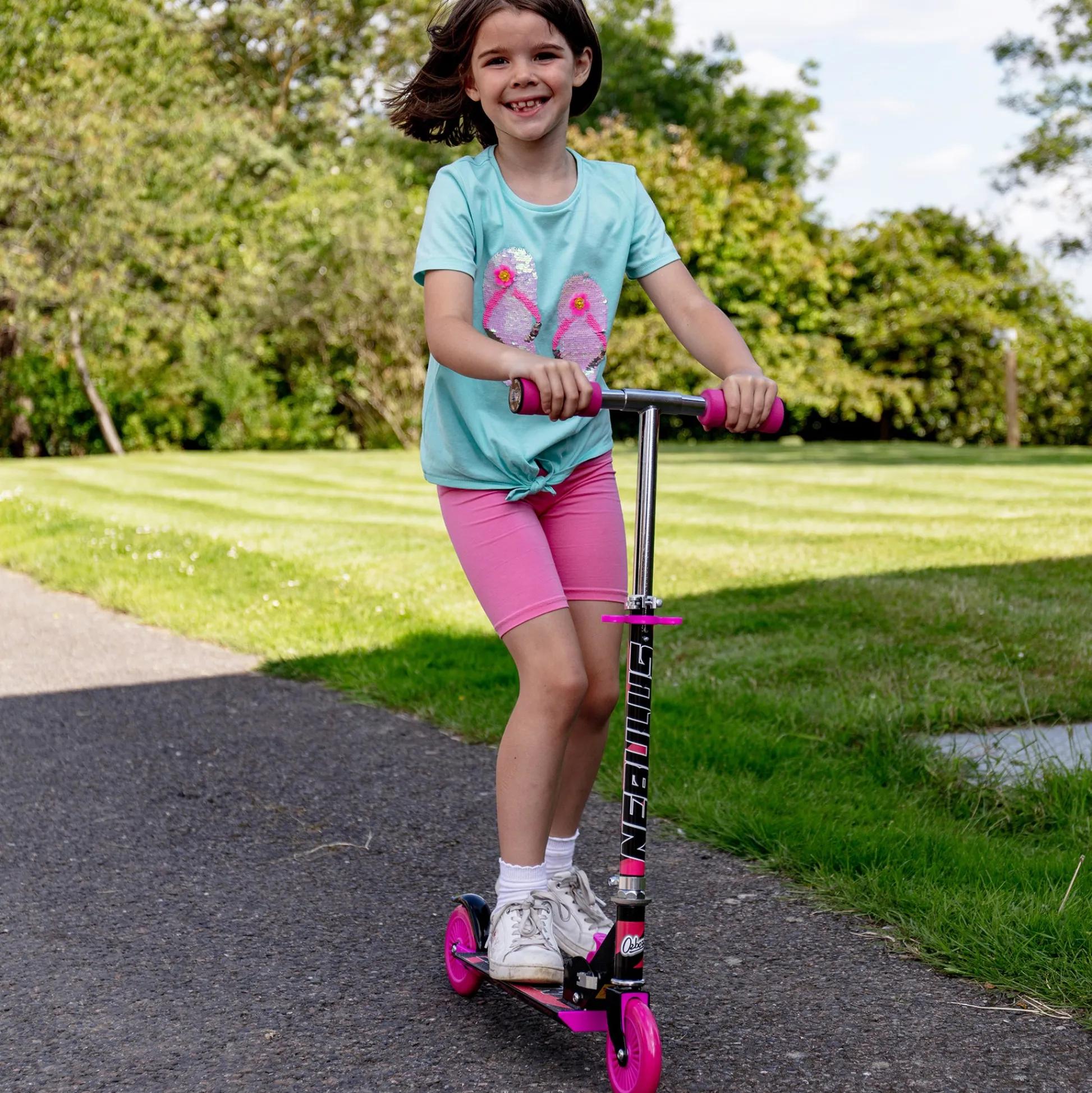 Flat River Group Ozbozz Nebulus Vibrant Kids' Scooter - Pink & Black, Adjustable, Safety-Enhanced* Ride-Ons