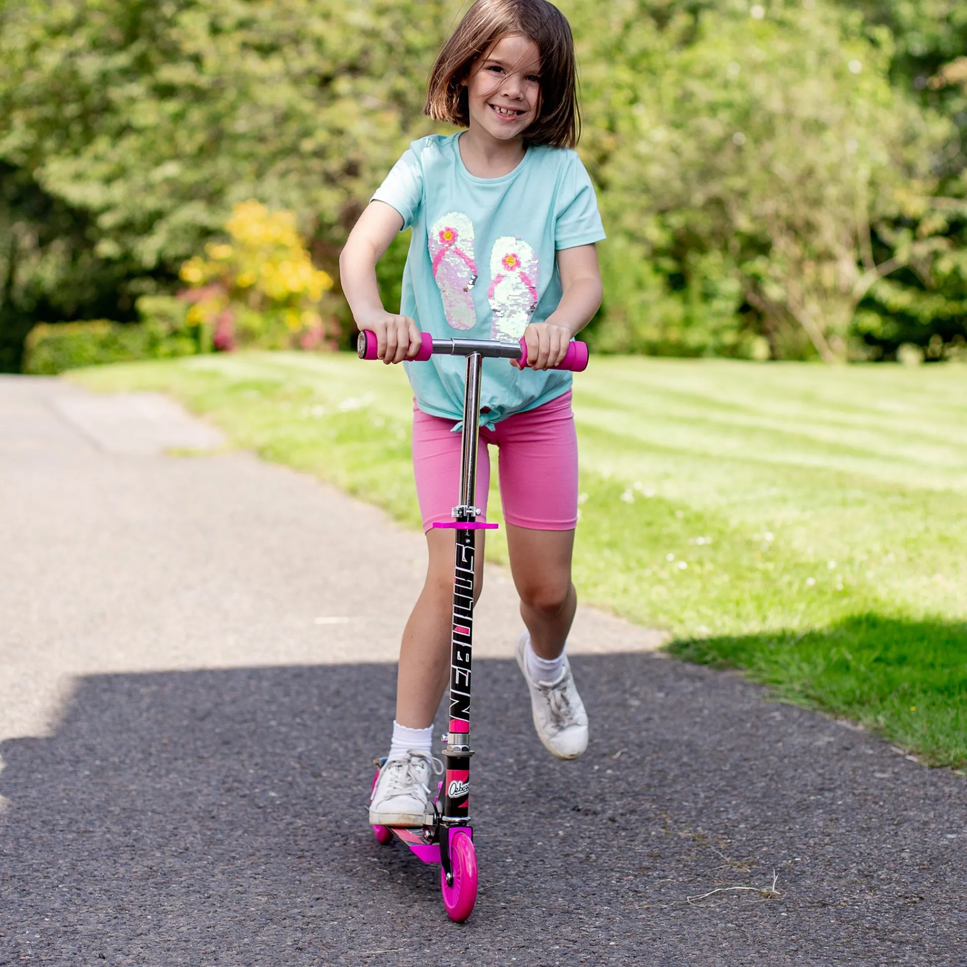 Flat River Group Ozbozz Nebulus Vibrant Kids' Scooter - Pink & Black, Adjustable, Safety-Enhanced* Ride-Ons