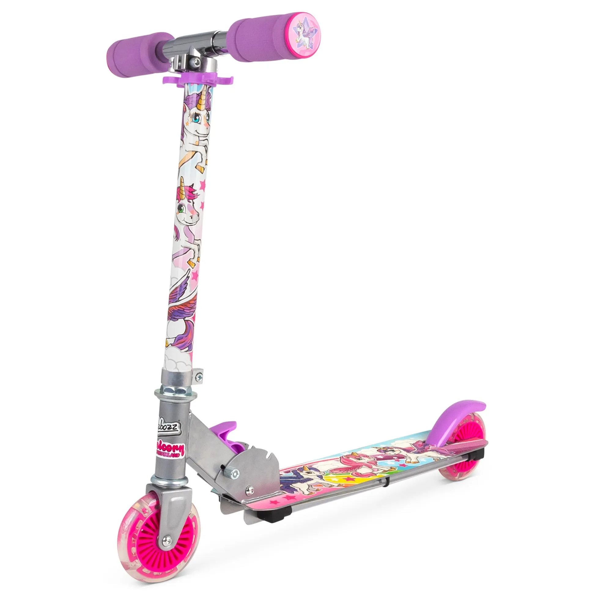 Flat River Group Ozbozz Unicorn Flashing Scooter with Light-Up Wheels and Foldable Design* Ride-Ons
