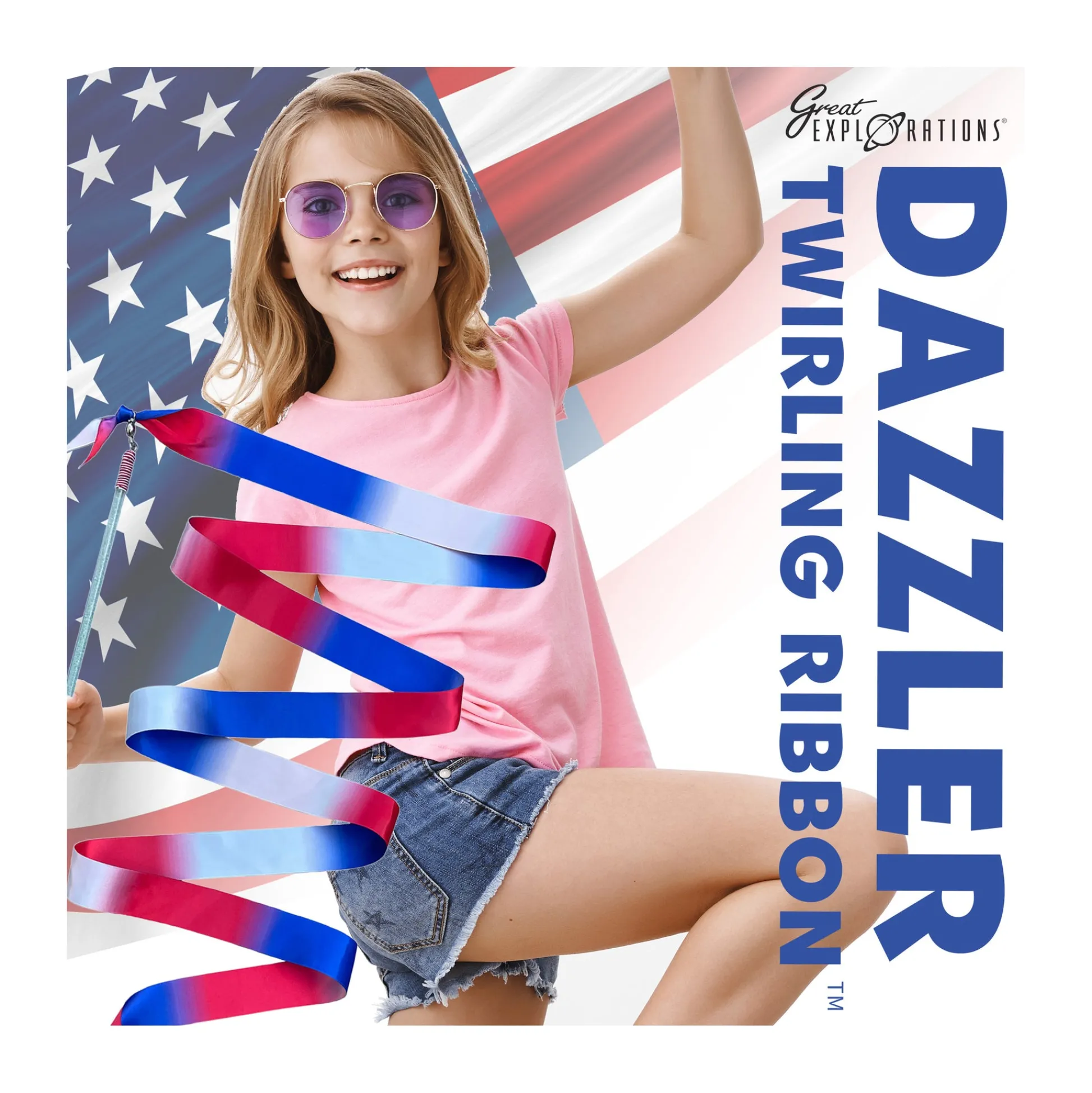 AreYouGame Patriotic USA Dazzler Twirling Ribbon with Glitter Wand* Crafts & Activities