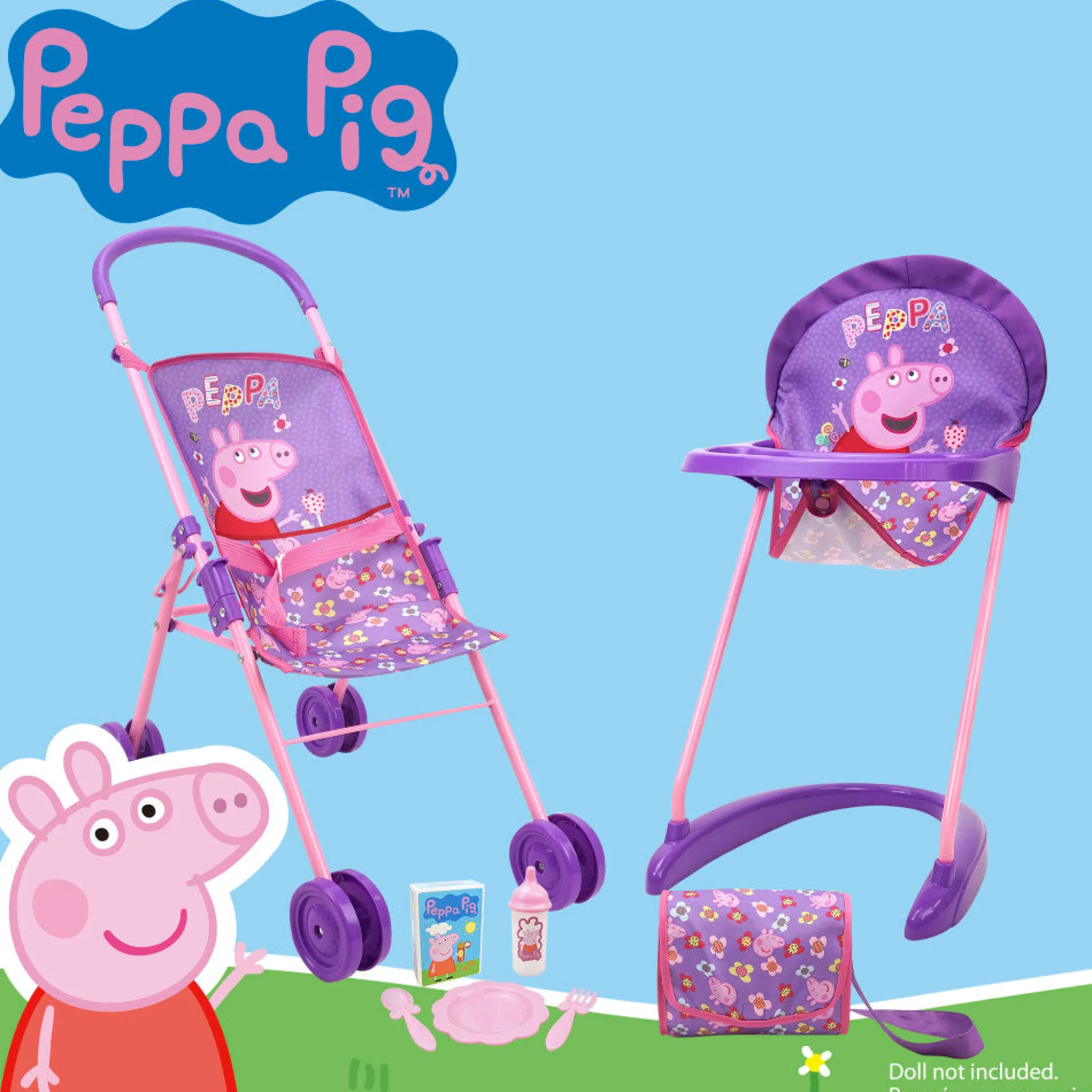Flat River Group Peppa Pig Stroll N' Feed Playset - Floral Pink & Purple* Preschool Pals|Stuffed Animals & Plush Toys