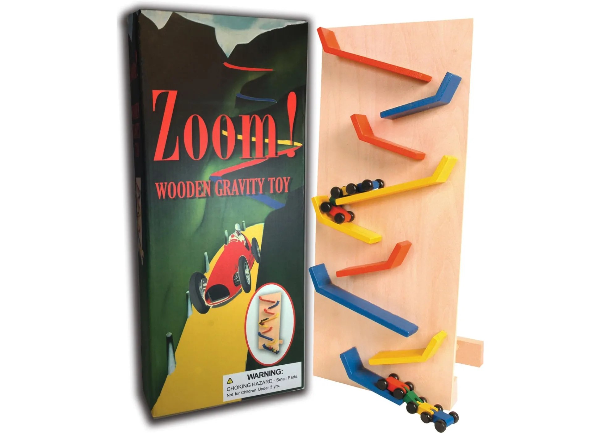 AreYouGame Perisphere & Trylon Zoom! Wooden Gravity Racing Track with Colorful Cars* Wood & Jumbo Blocks