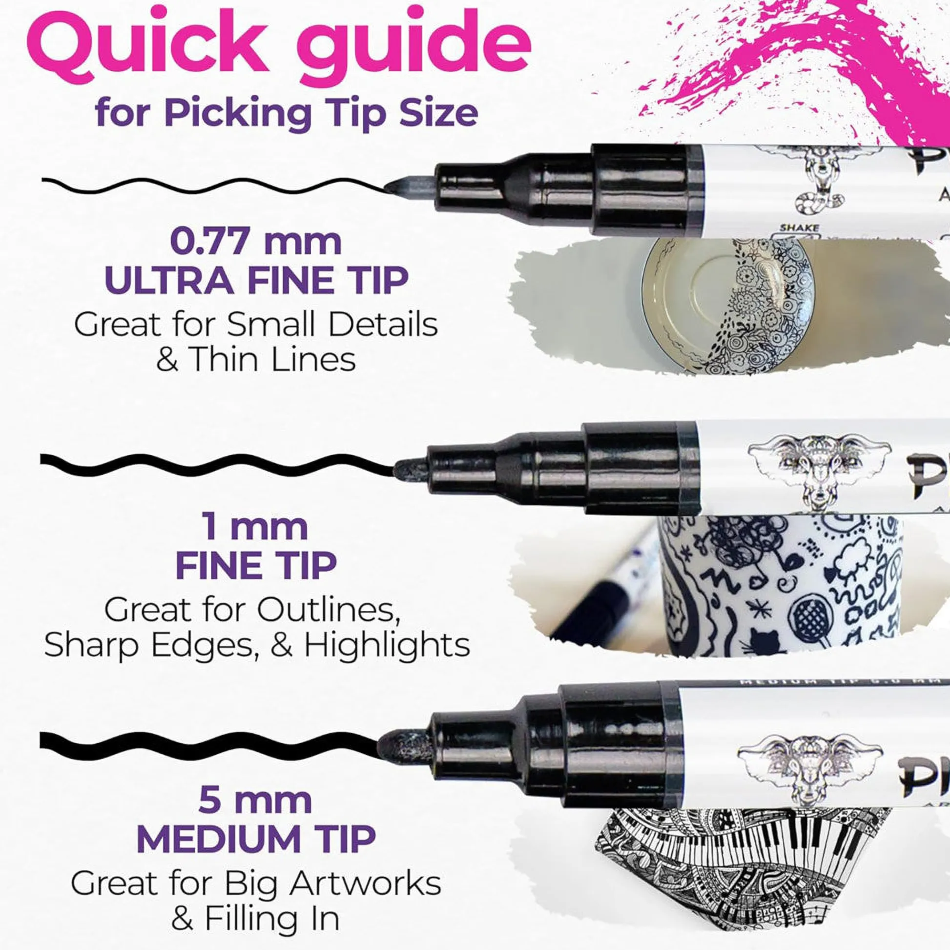 Flat River Group Pintar Acrylic Paint Markers Set - Fine Tip 1mm, Black, 6 Pack* Drawing, Color & Painting