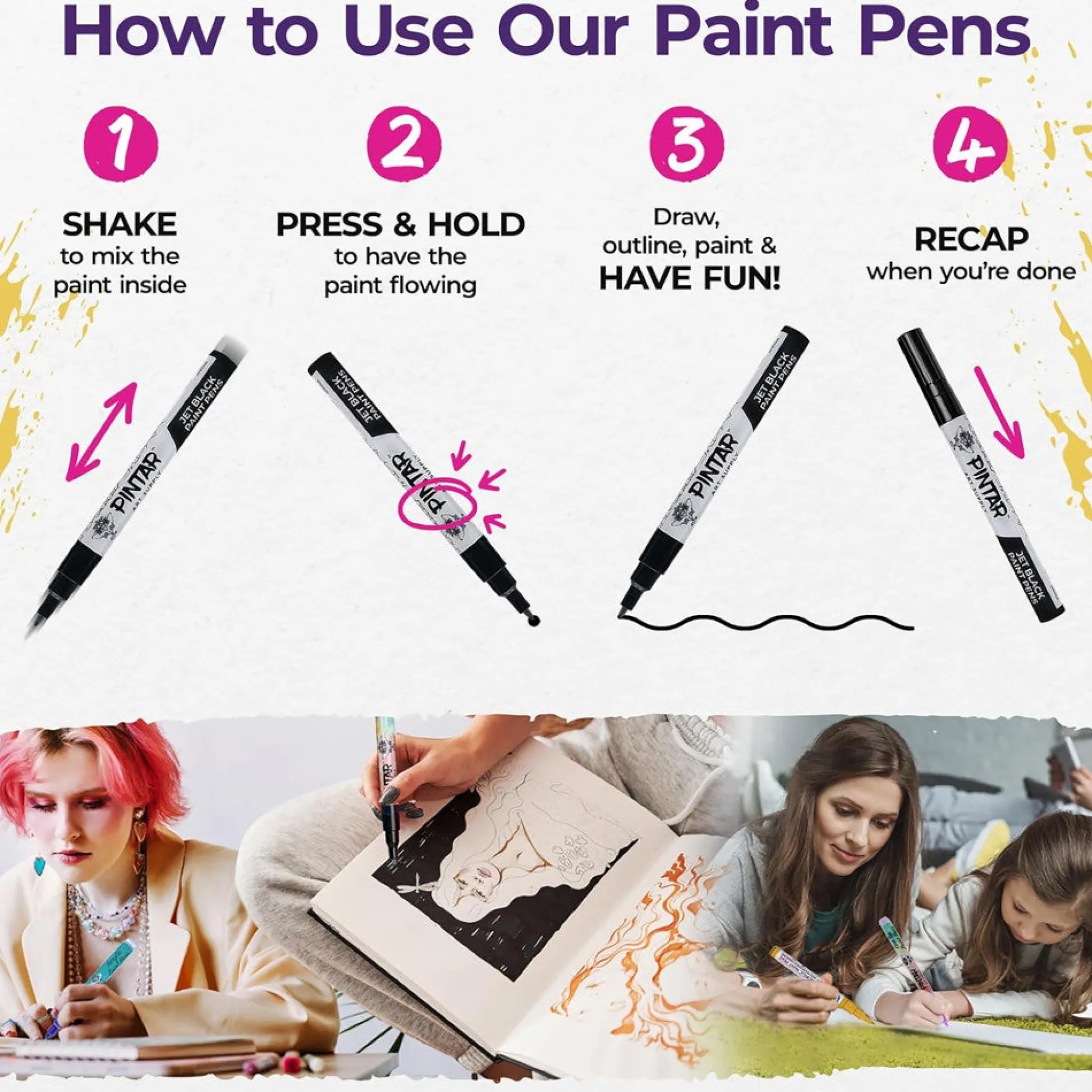 Flat River Group Pintar Acrylic Paint Marker Collection - Black, 12-Pack with Varied Tips* Drawing, Color & Painting