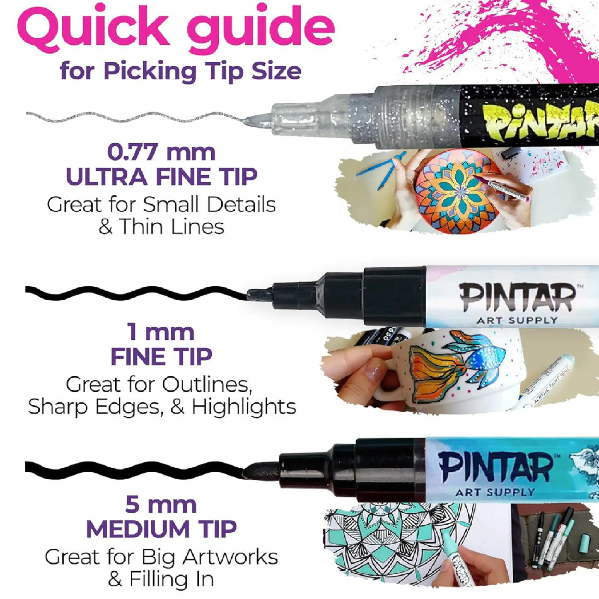 Flat River Group Pintar Glitter Collection Acrylic Paint Markers - Extra Fine Tip 0.7mm, 14 Pack* Drawing, Color & Painting