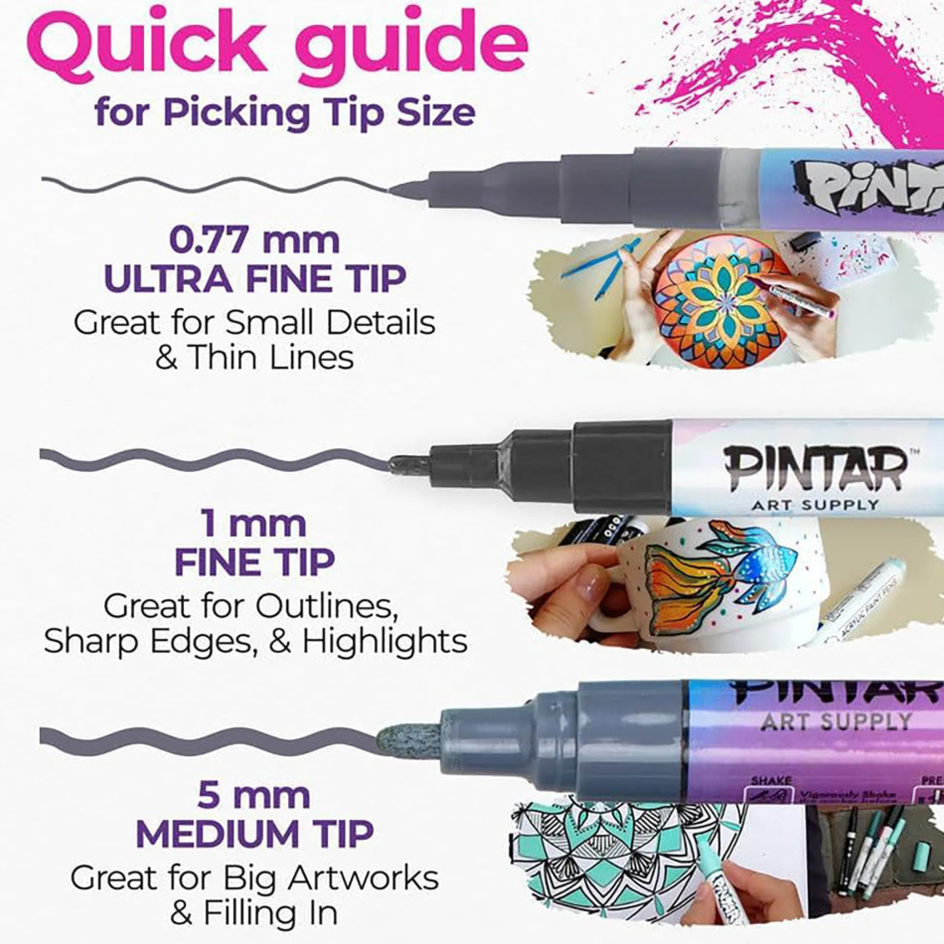 Flat River Group Pintar Pastel Collection Acrylic Paint Markers - Extra Fine Tip 0.7mm, 16 Pack* Drawing, Color & Painting