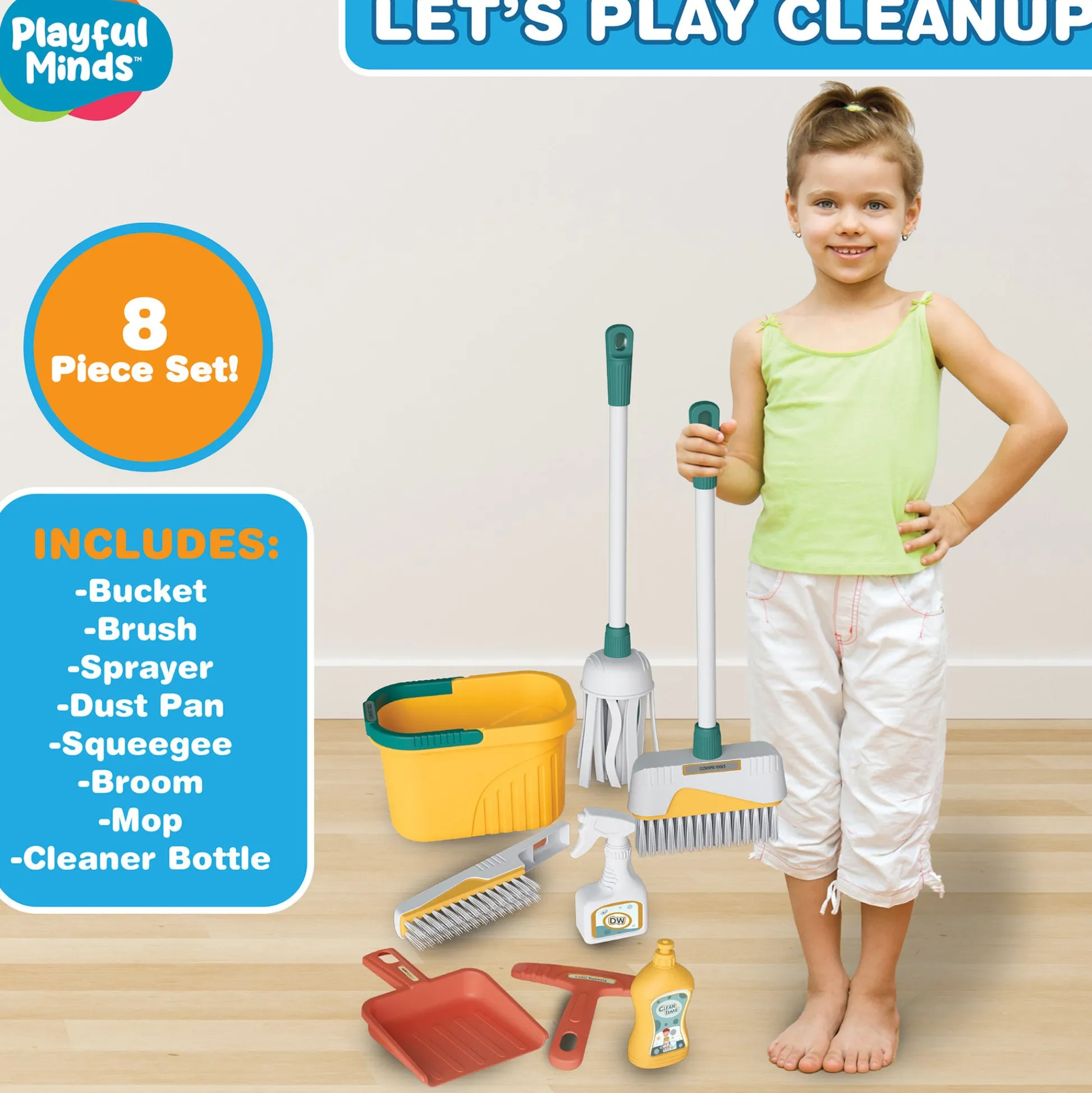 Flat River Group Playful Minds 8pc Household Cleaning Set - Pretend Play Kit for Ages 3+* Tools & Workshops|Dress Up