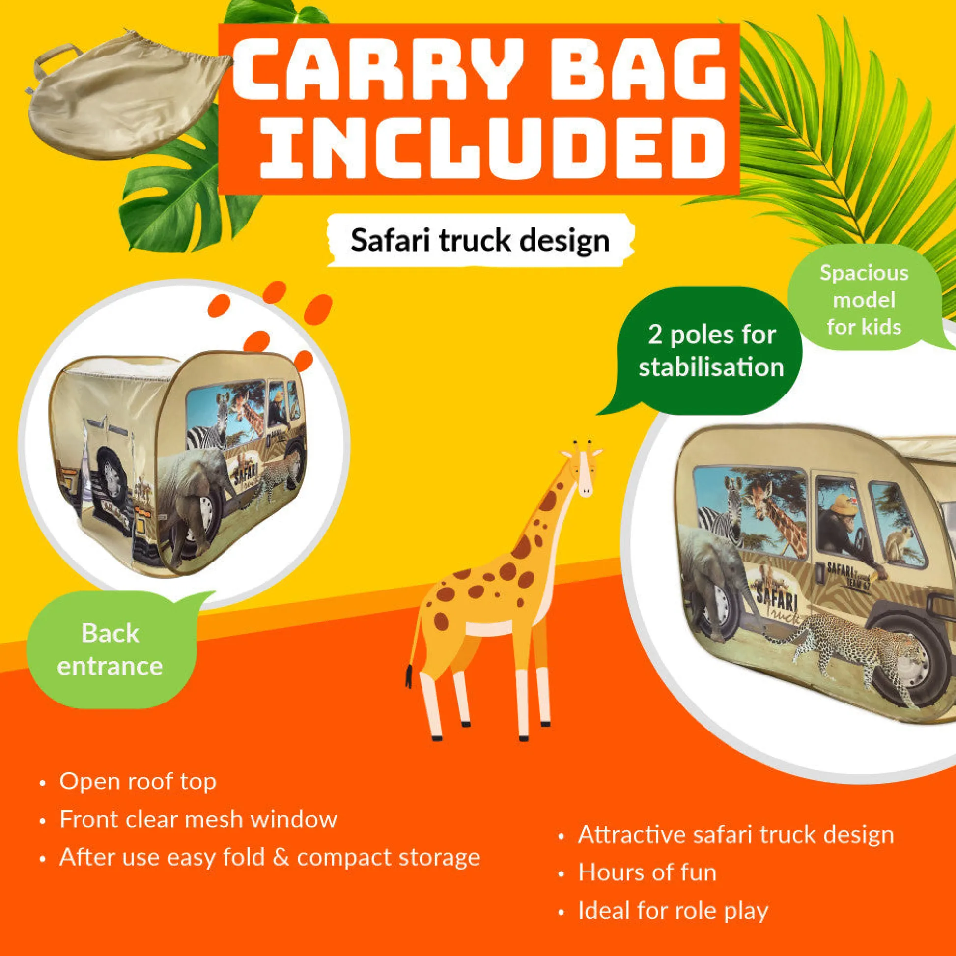 Flat River Group Pop It Up Safari Truck Tent - Wildlife Themed Playhouse* Tents, Tunnels & Playhouses|Dress Up