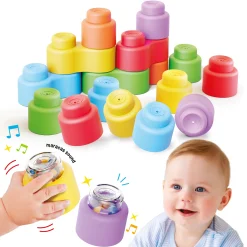 Flat River Group Quercetti Momy Soft Happy Sound - 18pc Rattle and Stacking Block Set* Blocks, Sorting & Stacking Toys