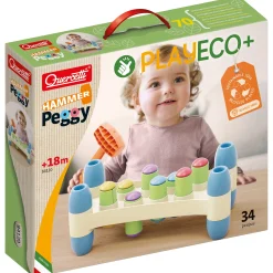 Flat River Group Quercetti PlayEco+ Hammer Peggy - Colorful Peg Pounding Toy* Preschool Education Toys & Activities