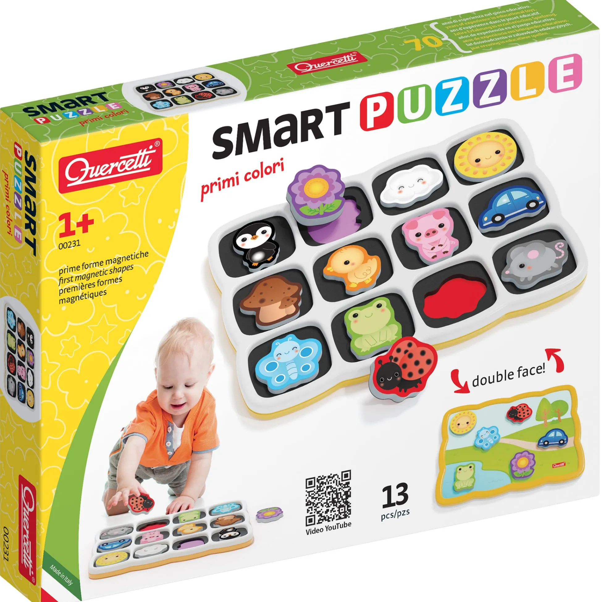 Flat River Group Quercetti Smart Puzzle First Colors 13pc Double-Sided Magnetic Animal & Car* Preschool Education Toys & Activities|Puzzles