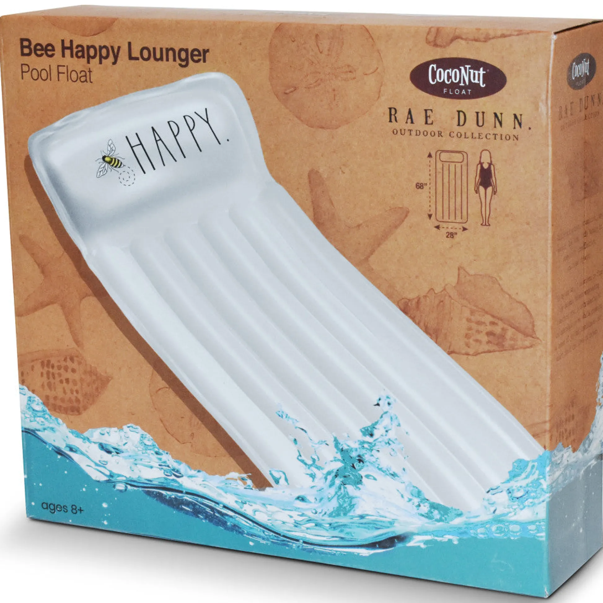 Flat River Group Rae Dunn Bee Happy 68x28 Inch Inflatable Pool Lounger, Durable Anti-Leak Design* Swimming Pools & Water Toys