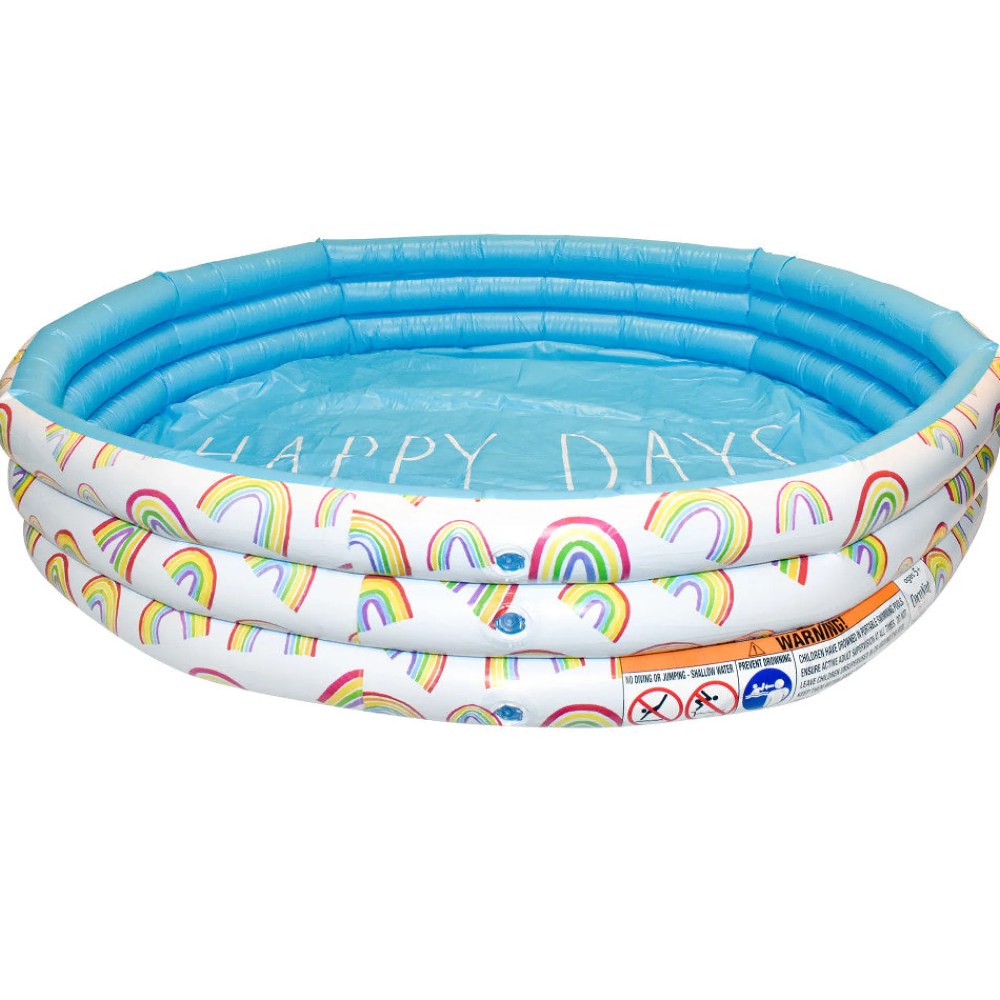 Flat River Group Rae Dunn Happy Days Aqua Rainbow 46" Mini Pool with CocoNut Float - Inflatable Kiddie Pool for Outdoor Fun* Swimming Pools & Water Toys