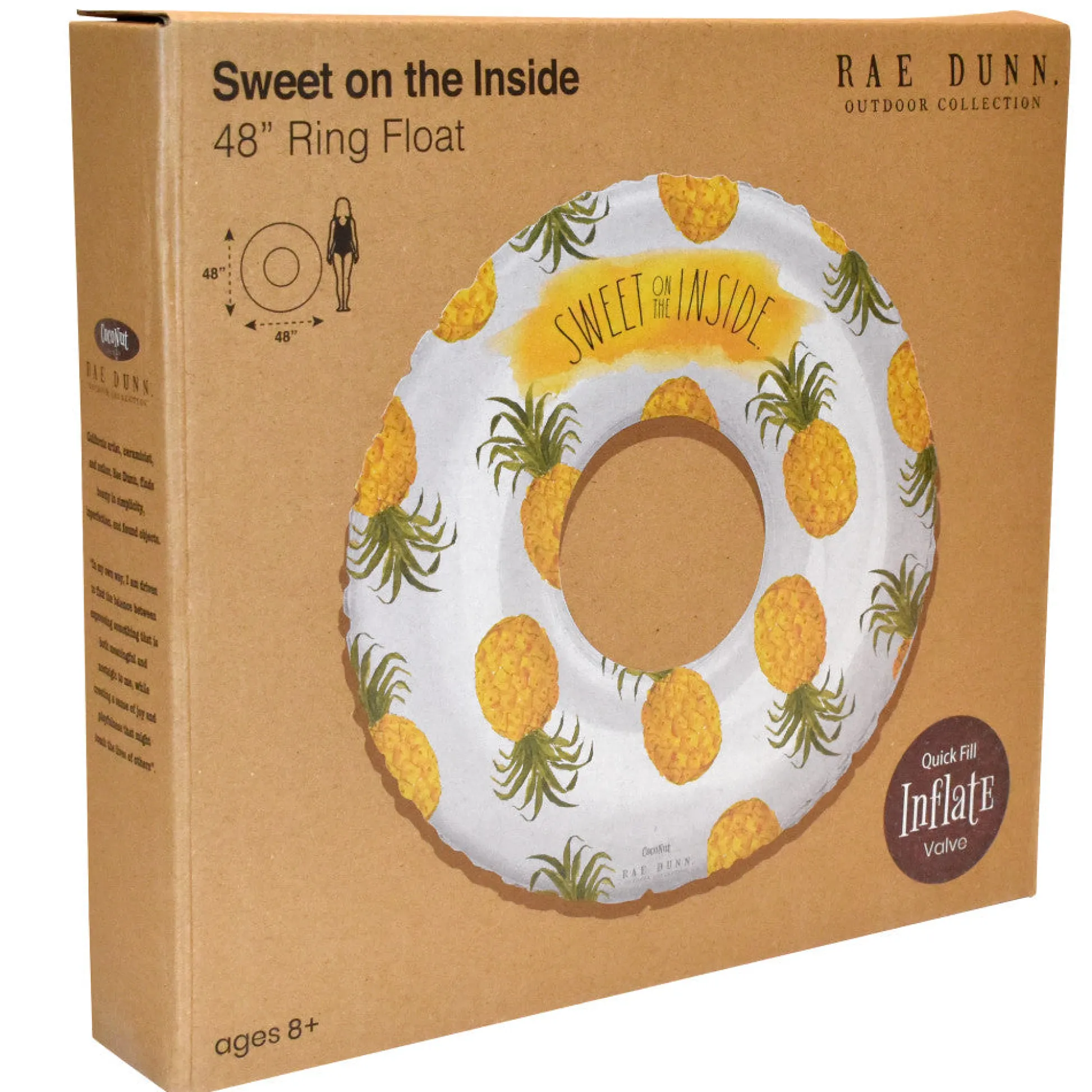 Flat River Group Rae Dunn Jumbo Pineapple Ring Float - 48" Inflatable Pool Tube, Anti-Leak Design, Age 8+* Swimming Pools & Water Toys