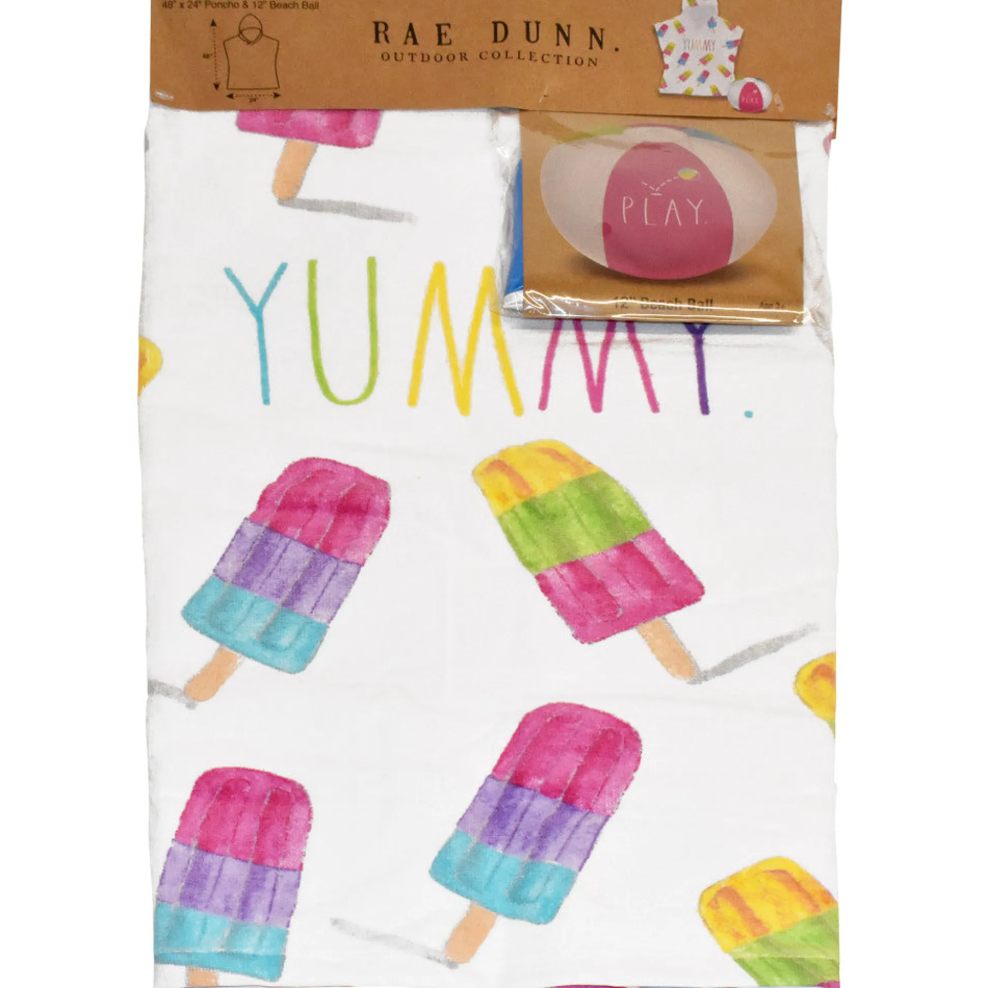 Flat River Group Rae Dunn Yummy Kids Popsicle Hooded Towel & Beach Ball Set - 48"x24" Cotton Terry Poncho for Toddlers* Social & Emotional Skills