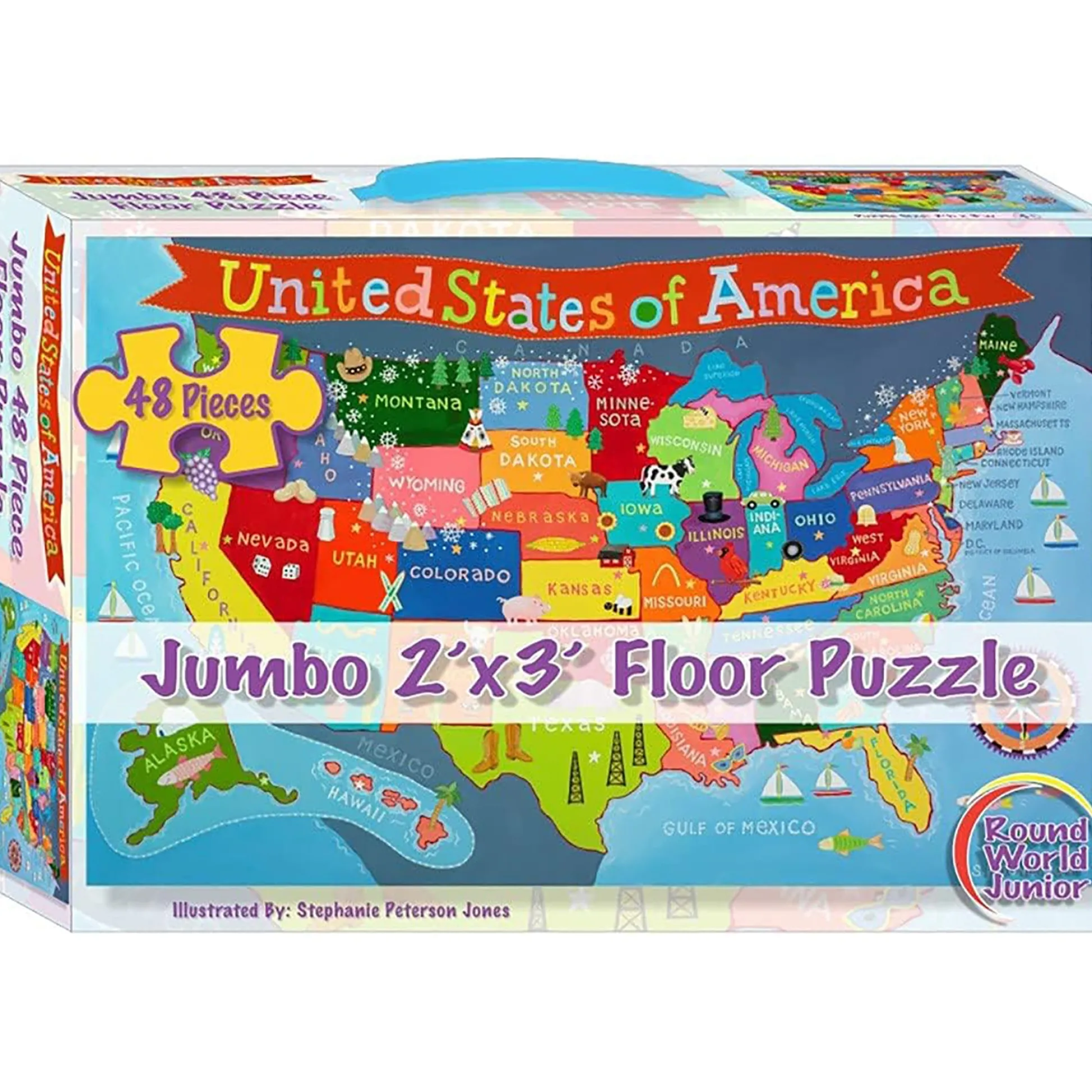 Educators Resource Round World Products USA Map Floor Puzzle for Kids - 48 pc* Puzzles