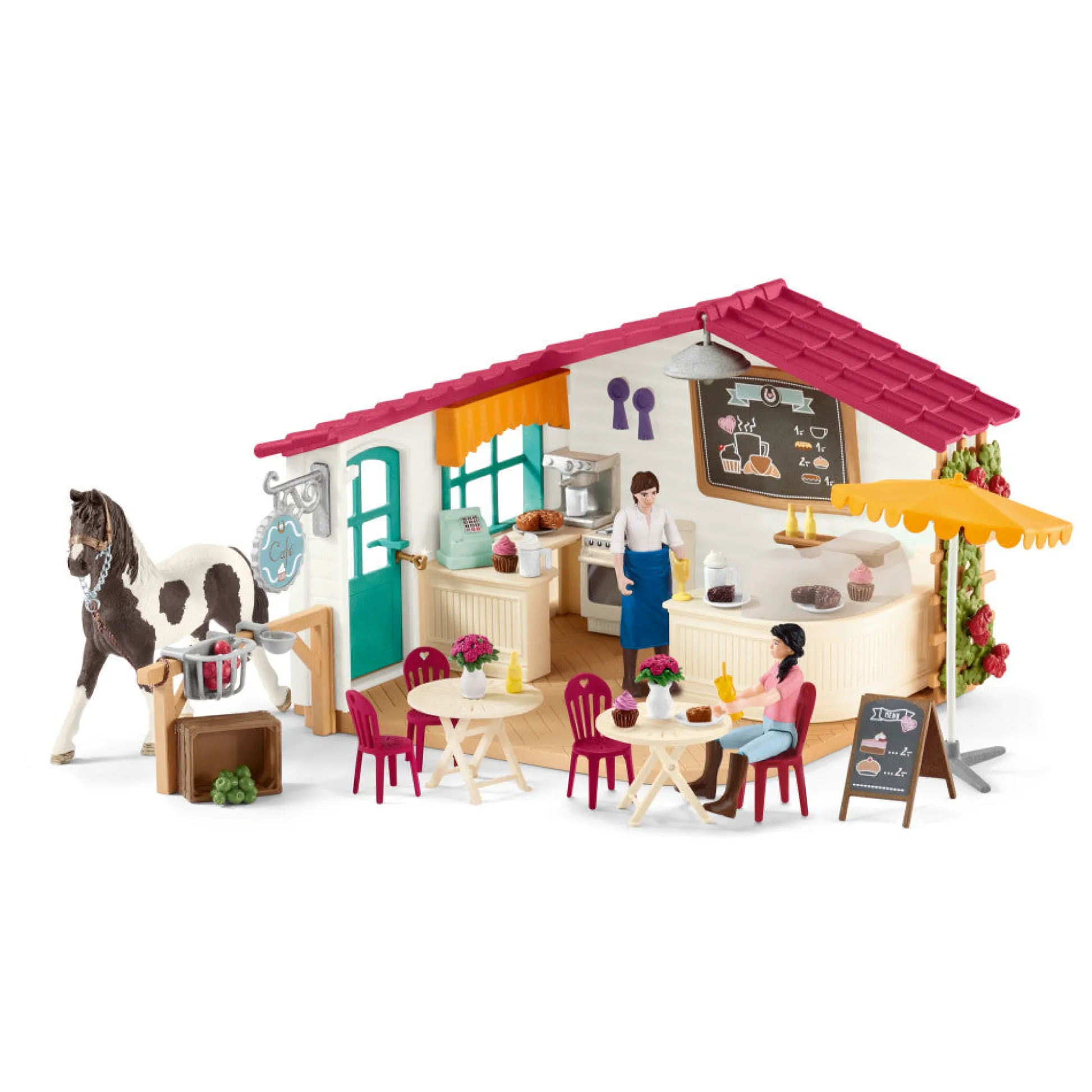 Flat River Group Schleich Horse Club Rider Café 97pc Playset with Figurines and Pinto Stallion* Animal Figures|Dress Up