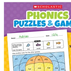 Educators Resource Scholastic Phonics Puzzles & Games - Activity Book Grades 1-2* Puzzles|Coloring Books & Activity Books