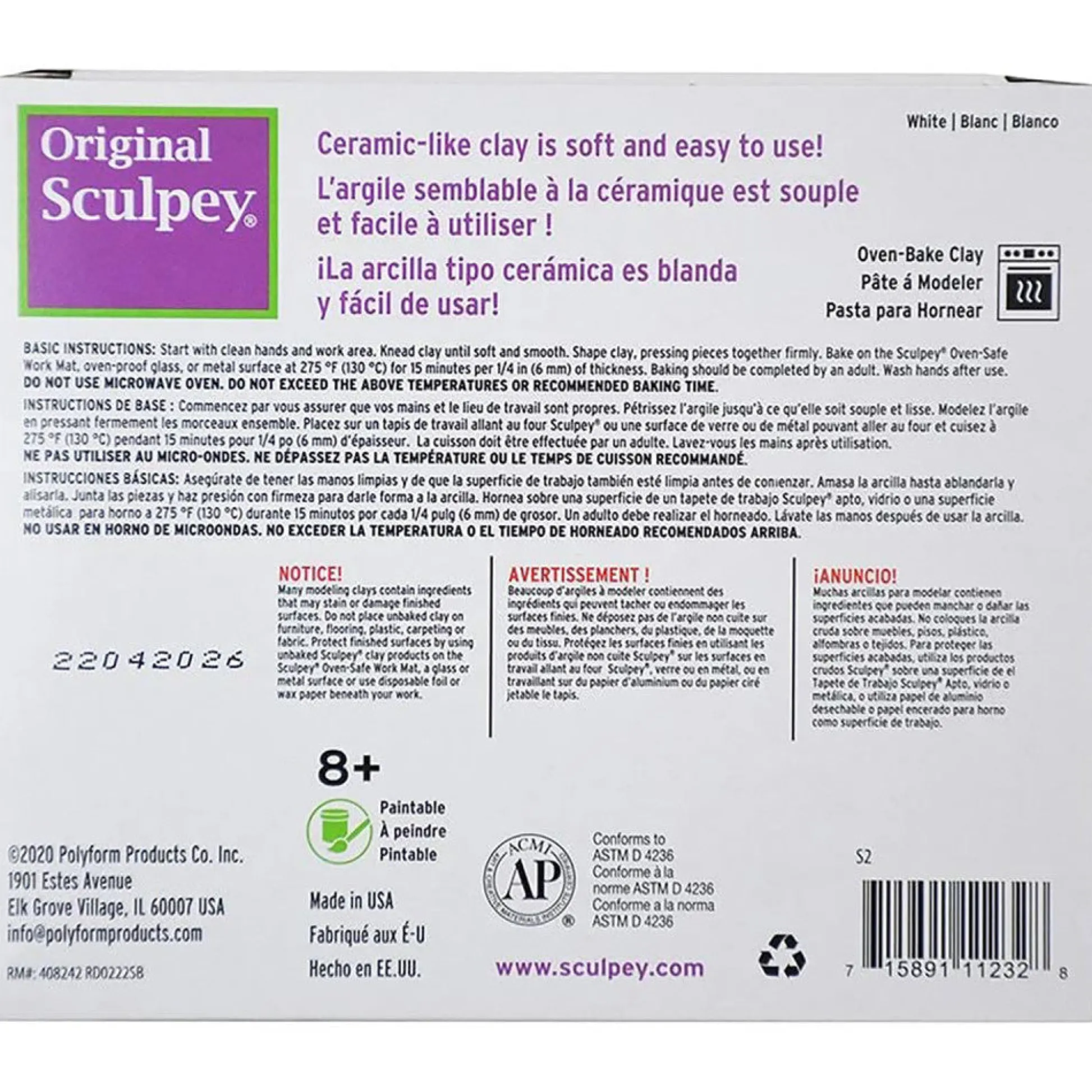 Flat River Group Sculpey Original Polymer Clay - White 1.75 lb - Artist Modeling Oven-Bake Clay* Clay, Dough & Sand Art