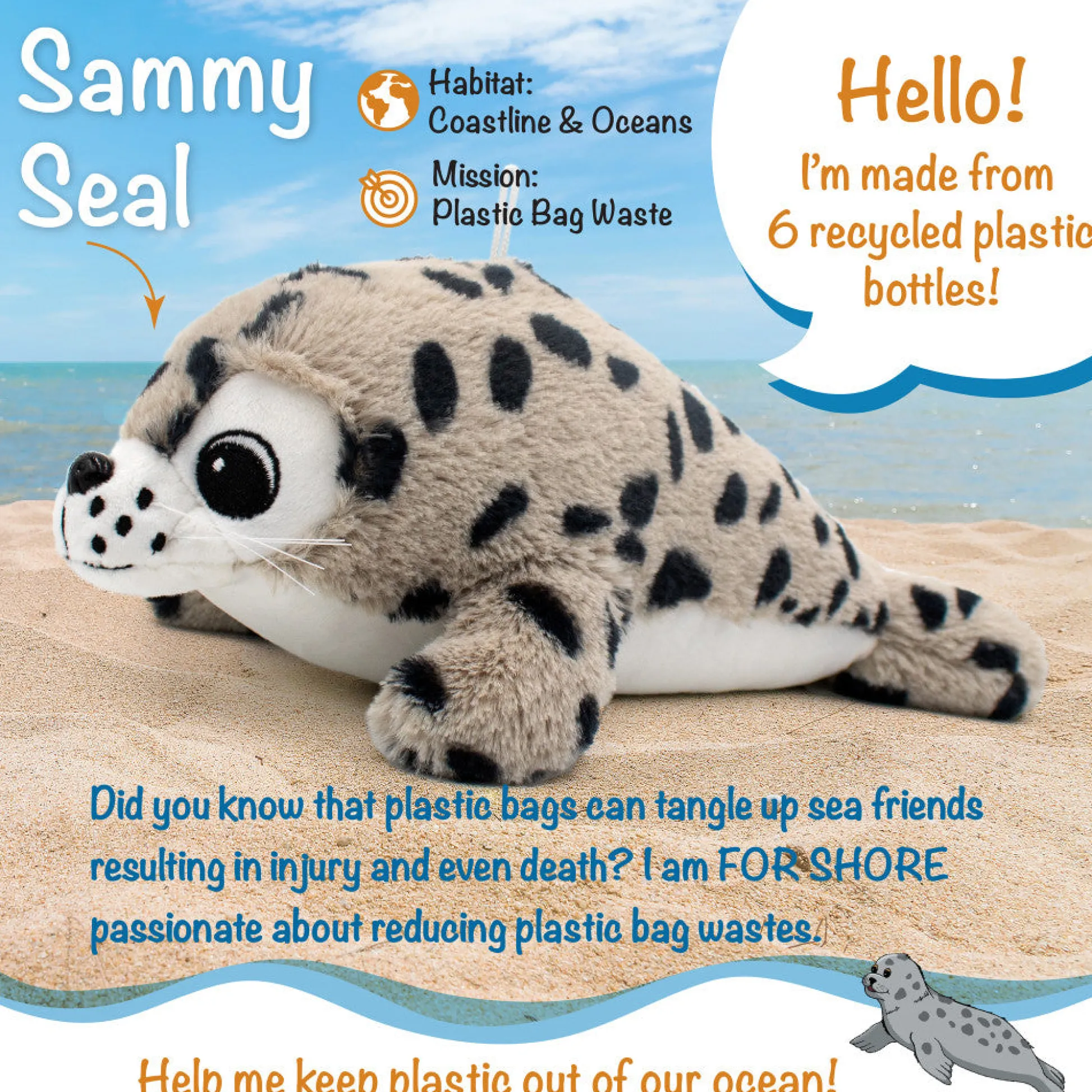 Flat River Group Shore Buddies 12 inch Interactive Sammy The Seal Plush Toy with Authentic Sounds* Stuffed Animals|Stuffed Animals & Plush Toys