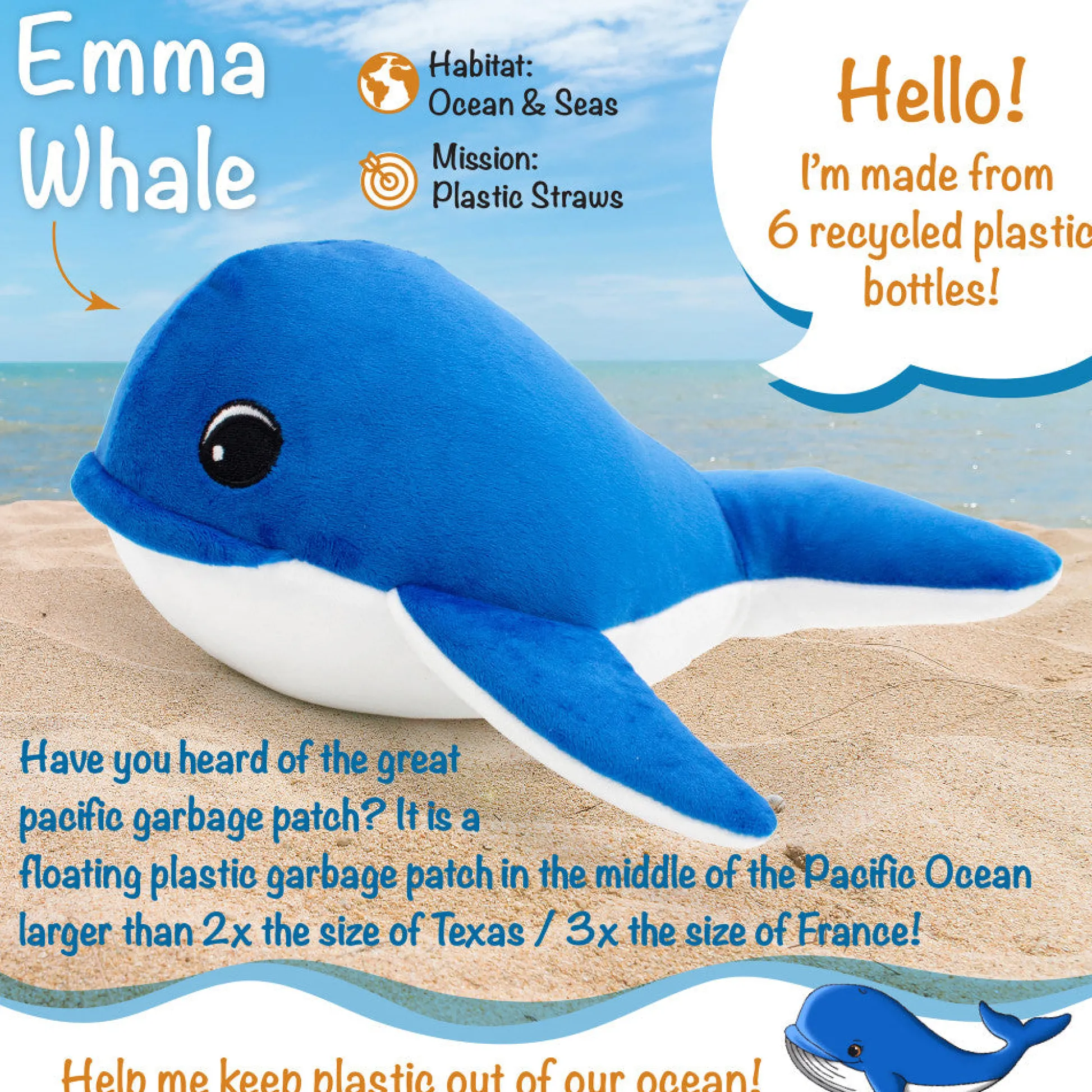 Flat River Group Shore Buddies Emma The Whale 12 inch Interactive Plush Toy with Sounds* Stuffed Animals|Stuffed Animals & Plush Toys