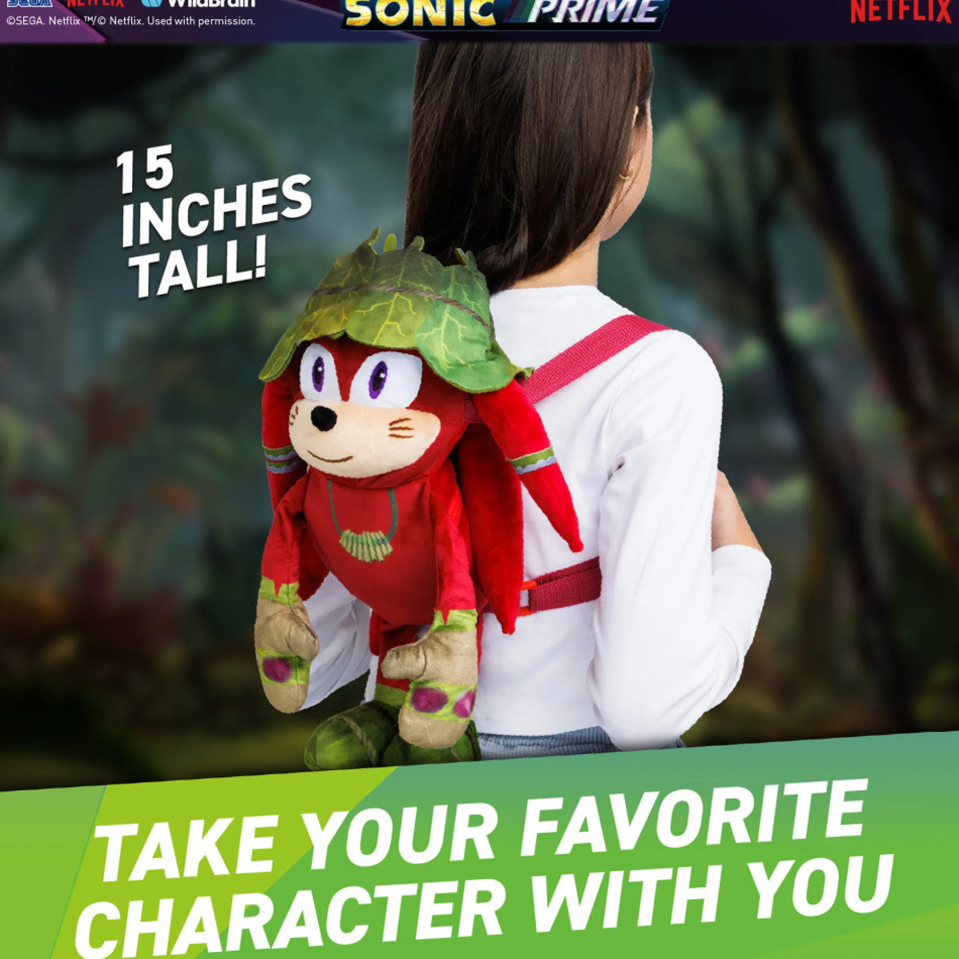 Flat River Group Sonic Prime Gnarly Knuckles 15" Plush Backpack for Kids* Stuffed Animals|Stuffed Animals & Plush Toys