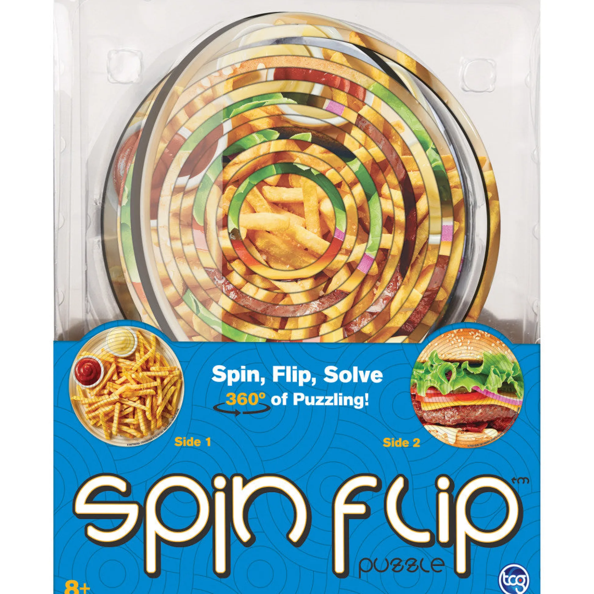 Flat River Group Spin Flip Puzzle: Burger & Fries - 14 Rings - Double-Sided Challenge* Puzzles